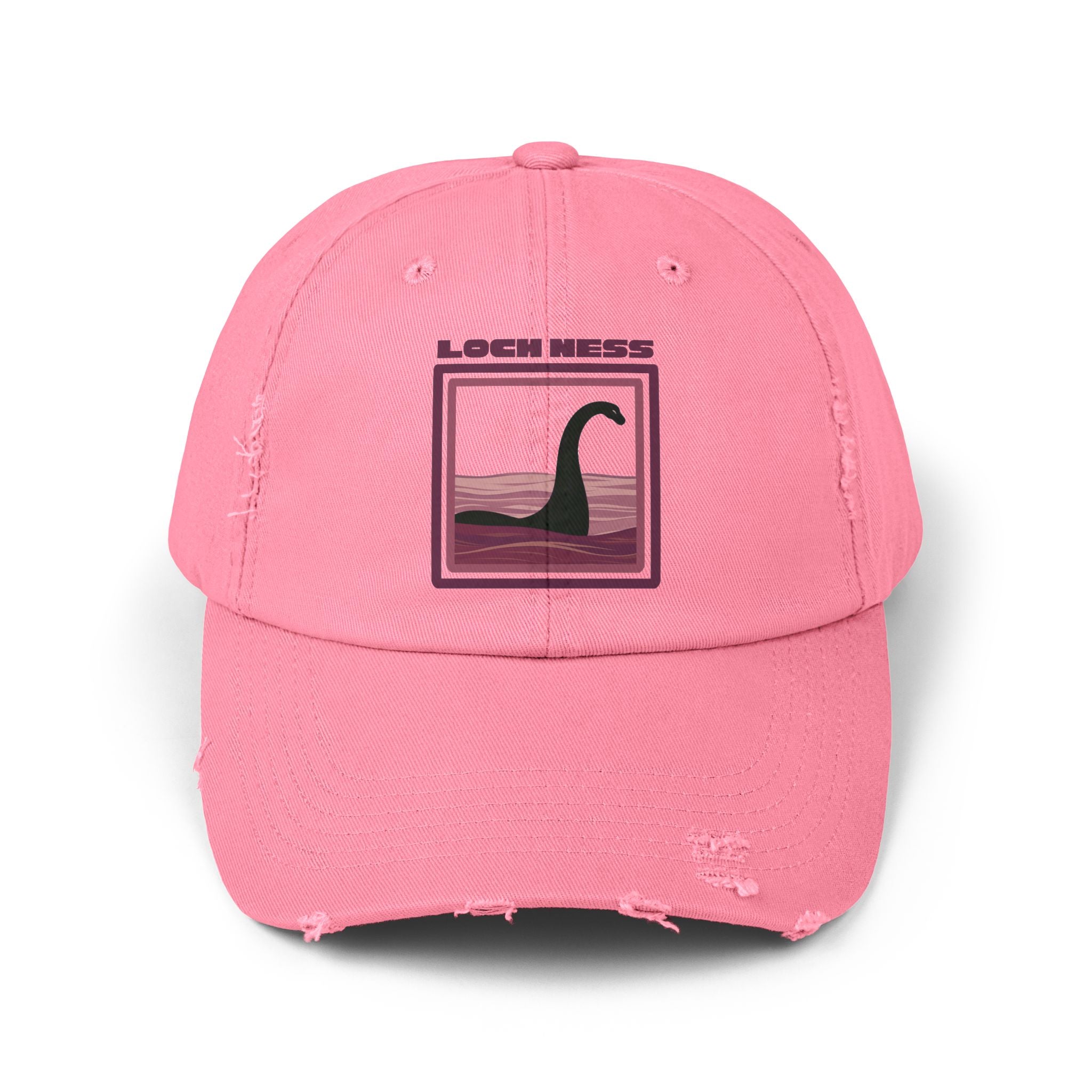 Loch Ness Monster: Unisex Distressed Cap, Adjustable Strap, Casual Outdoor Style (Maroon)