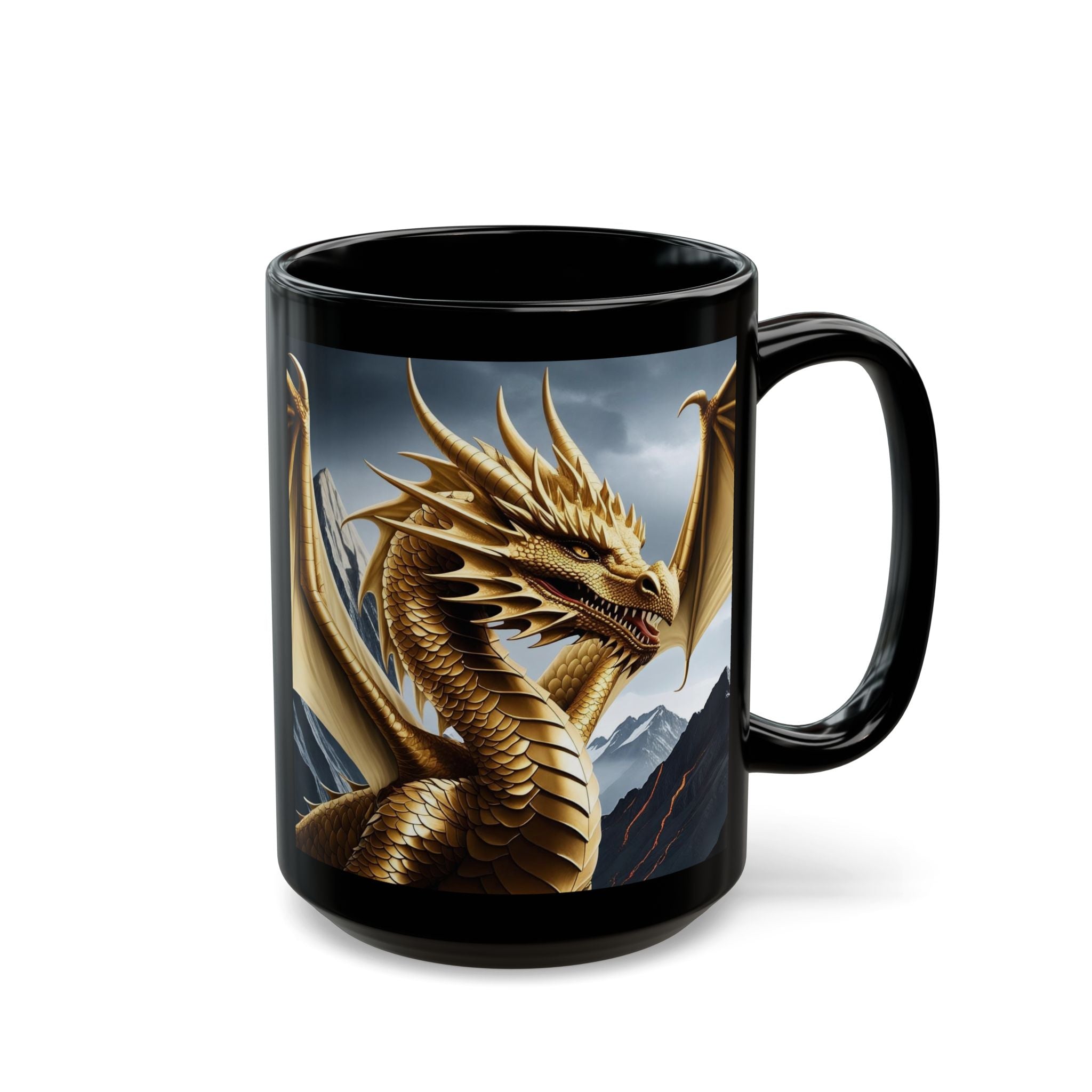 Personalized Dragon Coffee Mug: Customizable Family Crest, DnD Gift, Gold Drake