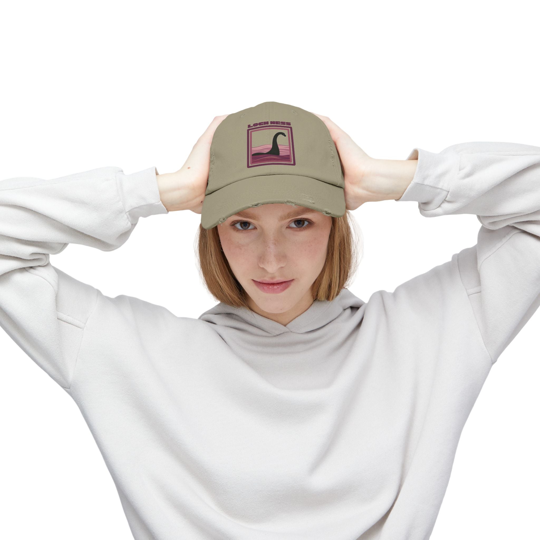 Loch Ness Monster: Unisex Distressed Cap, Adjustable Strap, Casual Outdoor Style (Maroon)