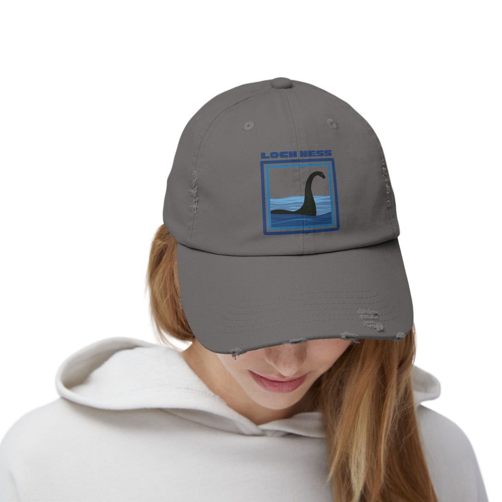 Loch Ness Monster: Unisex Distressed Cap, Adjustable Strap, Casual Outdoor Style (Blue)