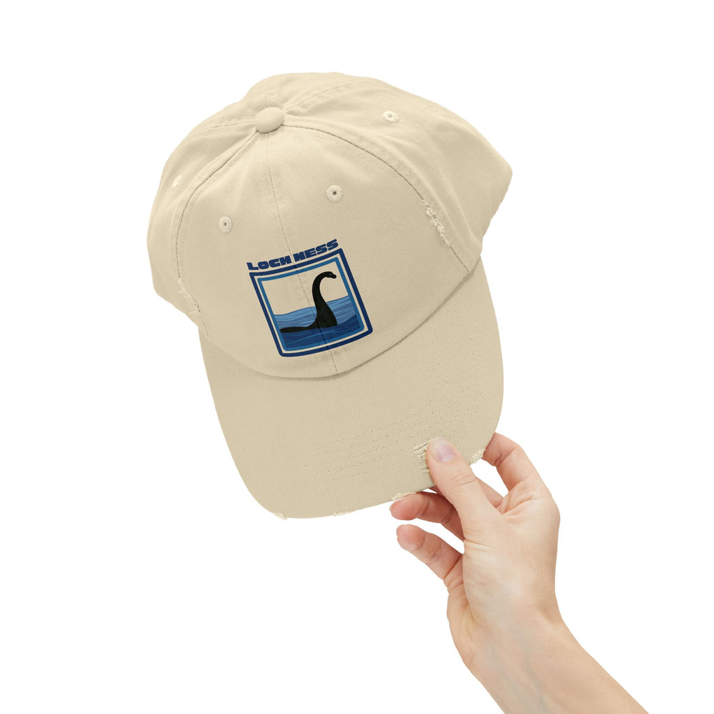 Loch Ness Monster: Unisex Distressed Cap, Adjustable Strap, Casual Outdoor Style (Blue)