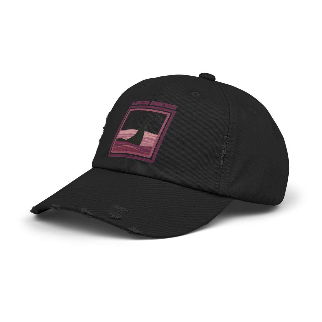 Loch Ness Monster: Unisex Distressed Cap, Adjustable Strap, Casual Outdoor Style (Maroon)