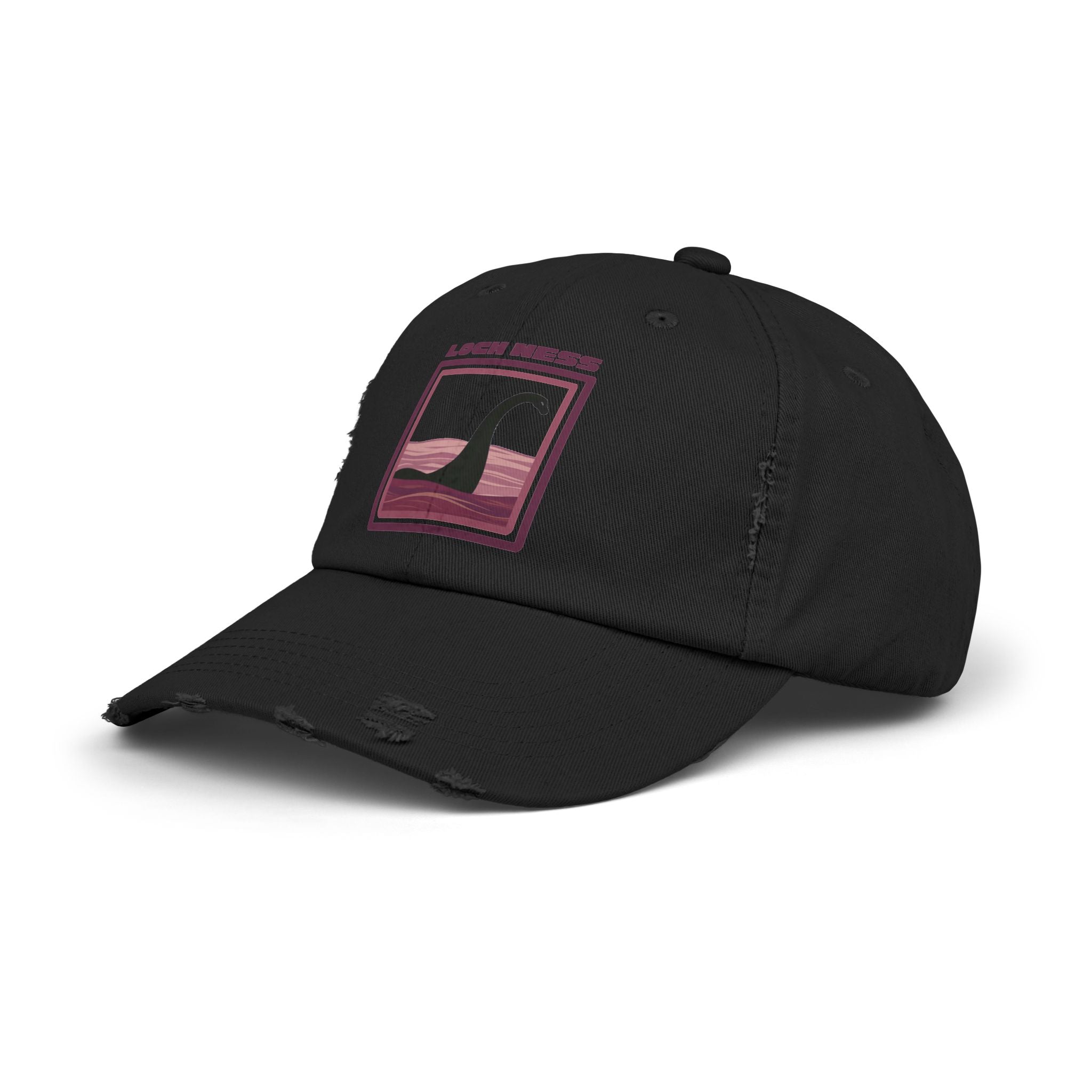Loch Ness Monster: Unisex Distressed Cap, Adjustable Strap, Casual Outdoor Style (Maroon)