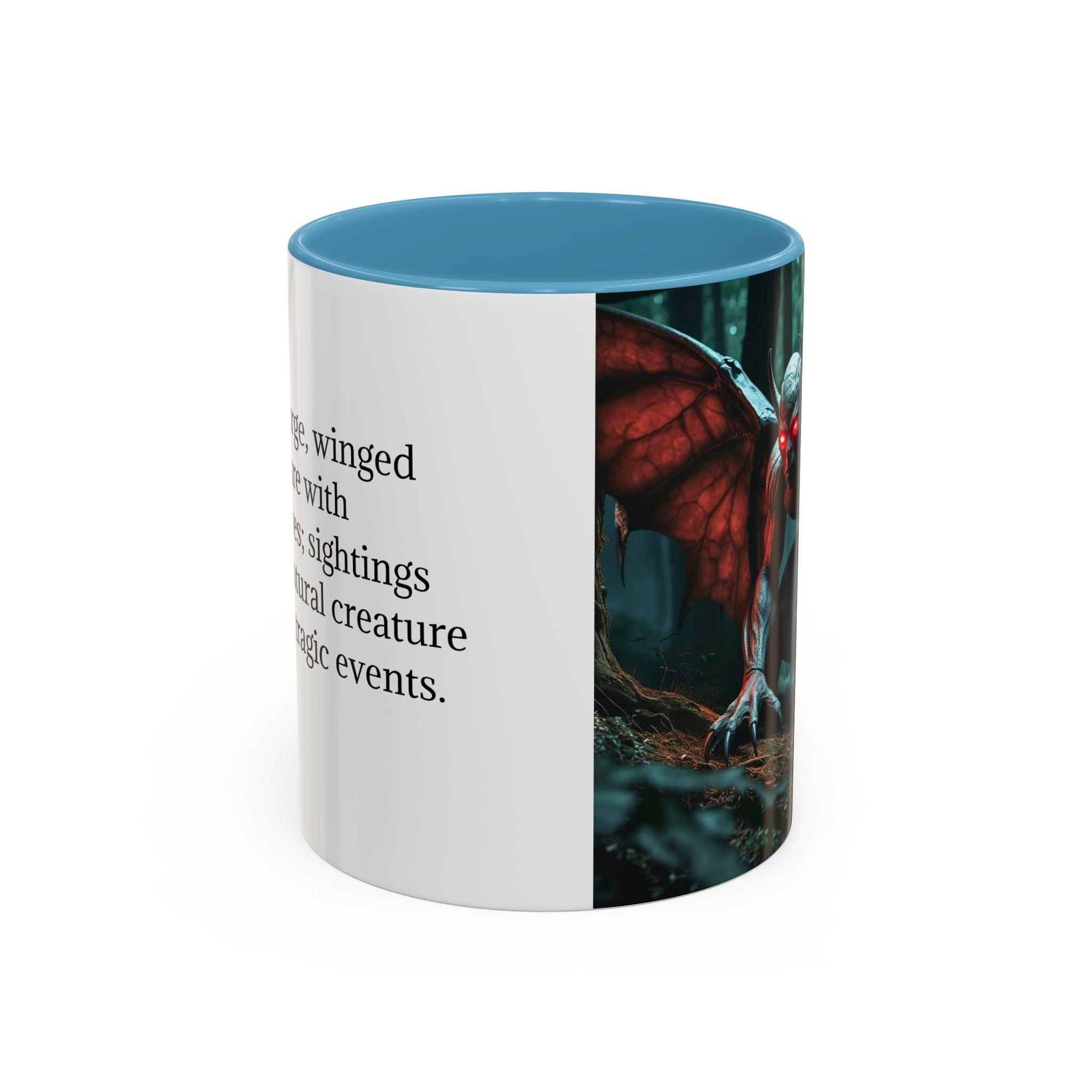 Mothman Mug: Supernatural Monster, Cryptid Mug, Mythical Creature, Urban Legend (Crouching)