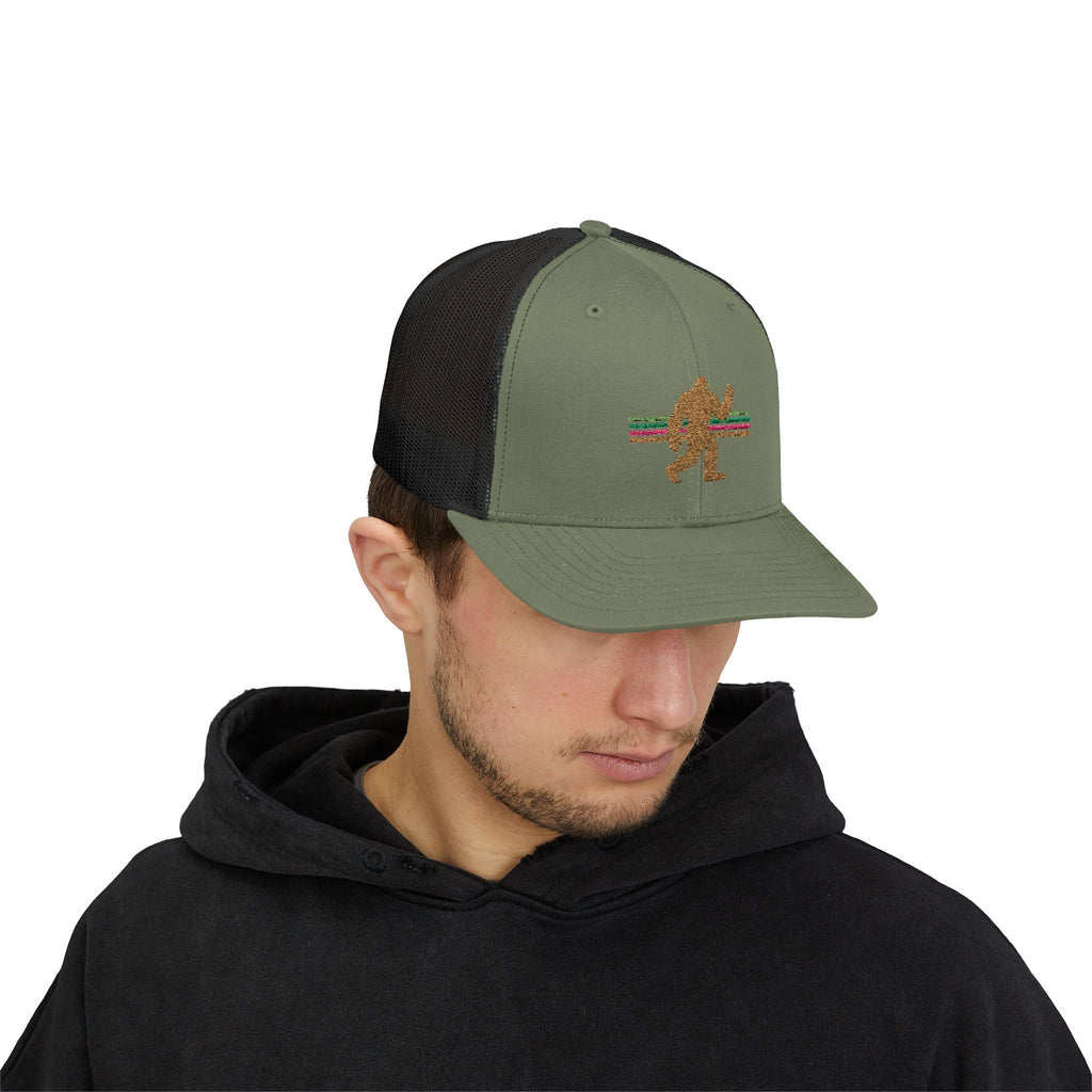 Bigfoot Trucker Hat: Embroidered Sasquatch, Baseball Cap, Custom Snapback Hat