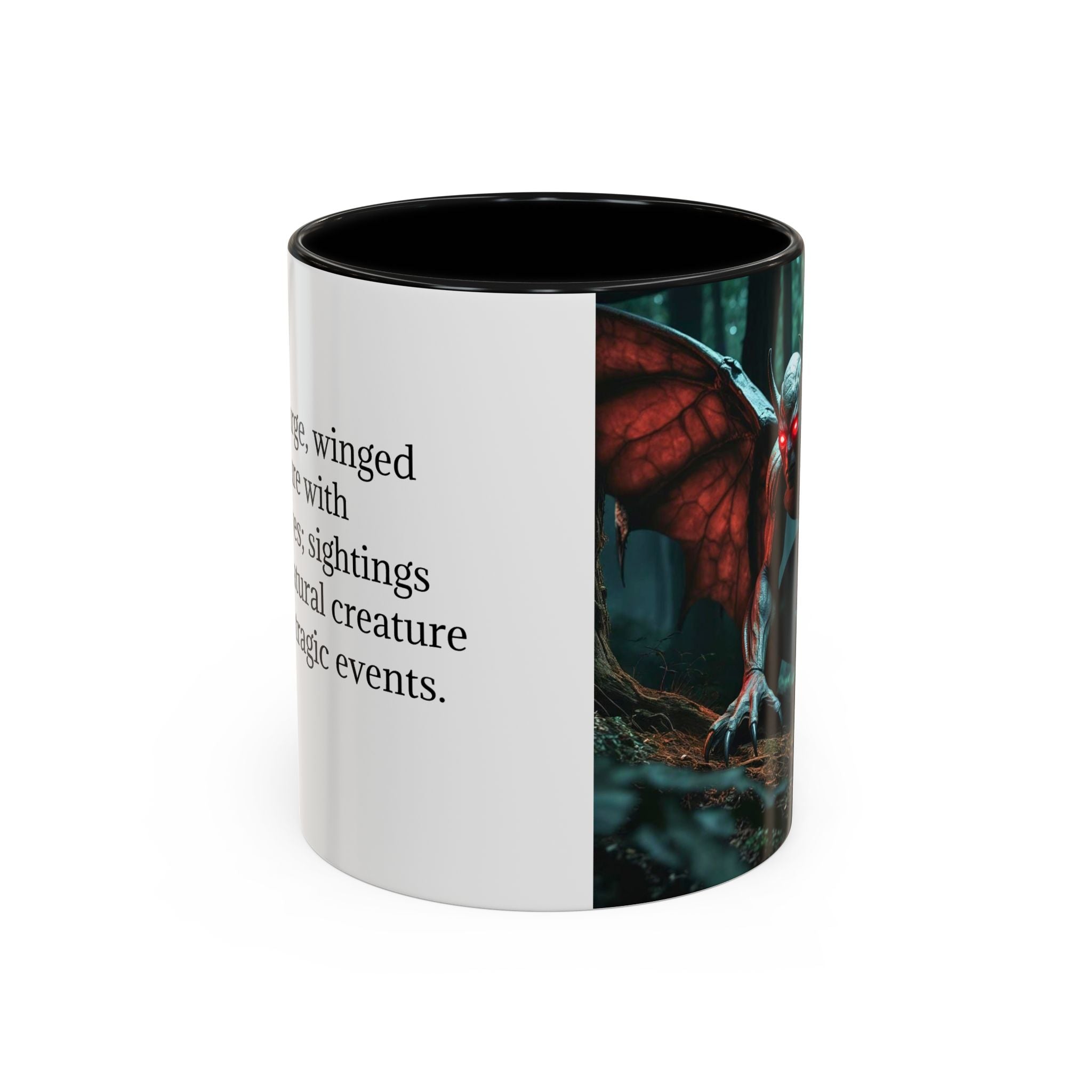 Mothman Mug: Supernatural Monster, Cryptid Mug, Mythical Creature, Urban Legend (Crouching)