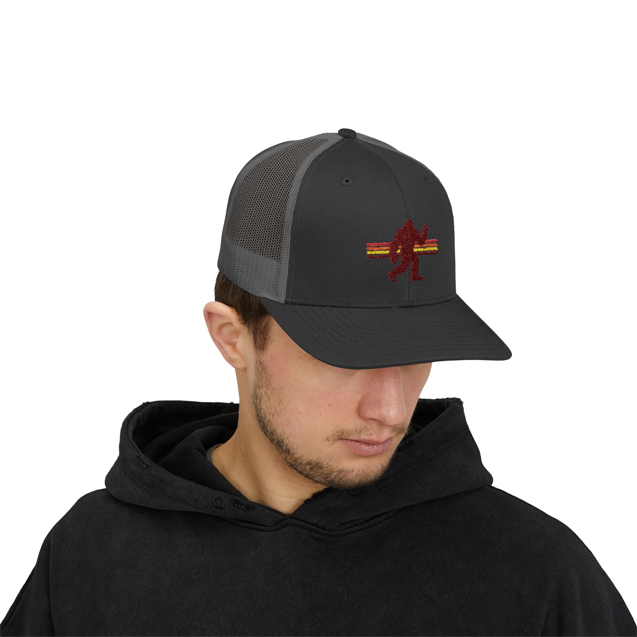 Bigfoot Trucker Hat: Embroidered Baseball Cap, Sasquatch Snapback Hat
