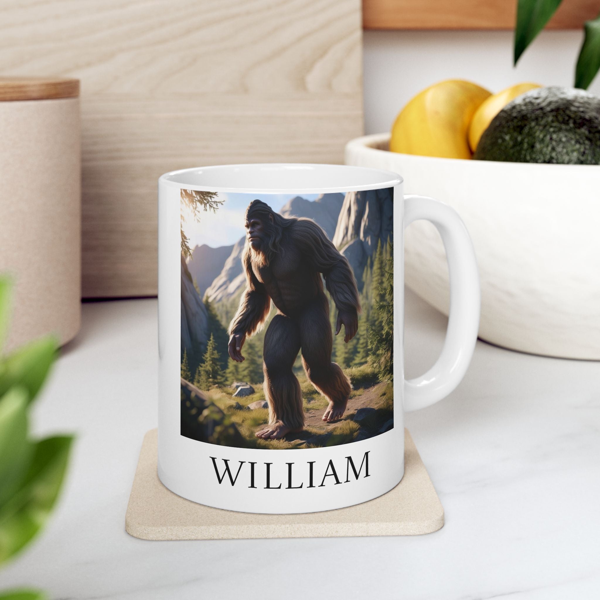 Personalized Bigfoot Coffee Cup: Sasquatch Mugs for Men, Customizable Camping Gift