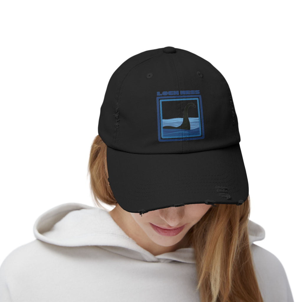 Loch Ness Monster: Unisex Distressed Cap, Adjustable Strap, Casual Outdoor Style (Blue)
