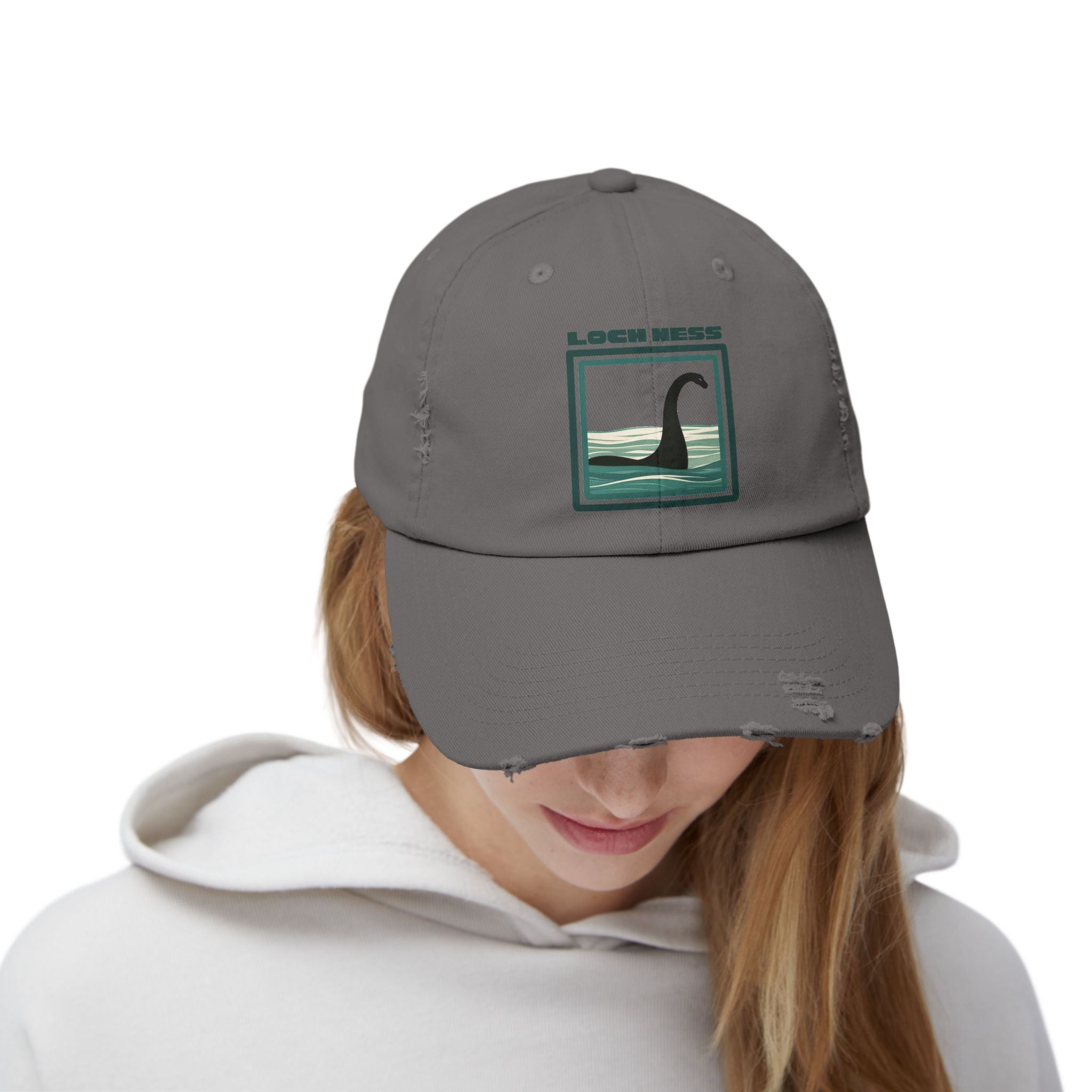Loch Ness Monster: Unisex Distressed Cap, Adjustable Strap, Casual Outdoor Style (Green)