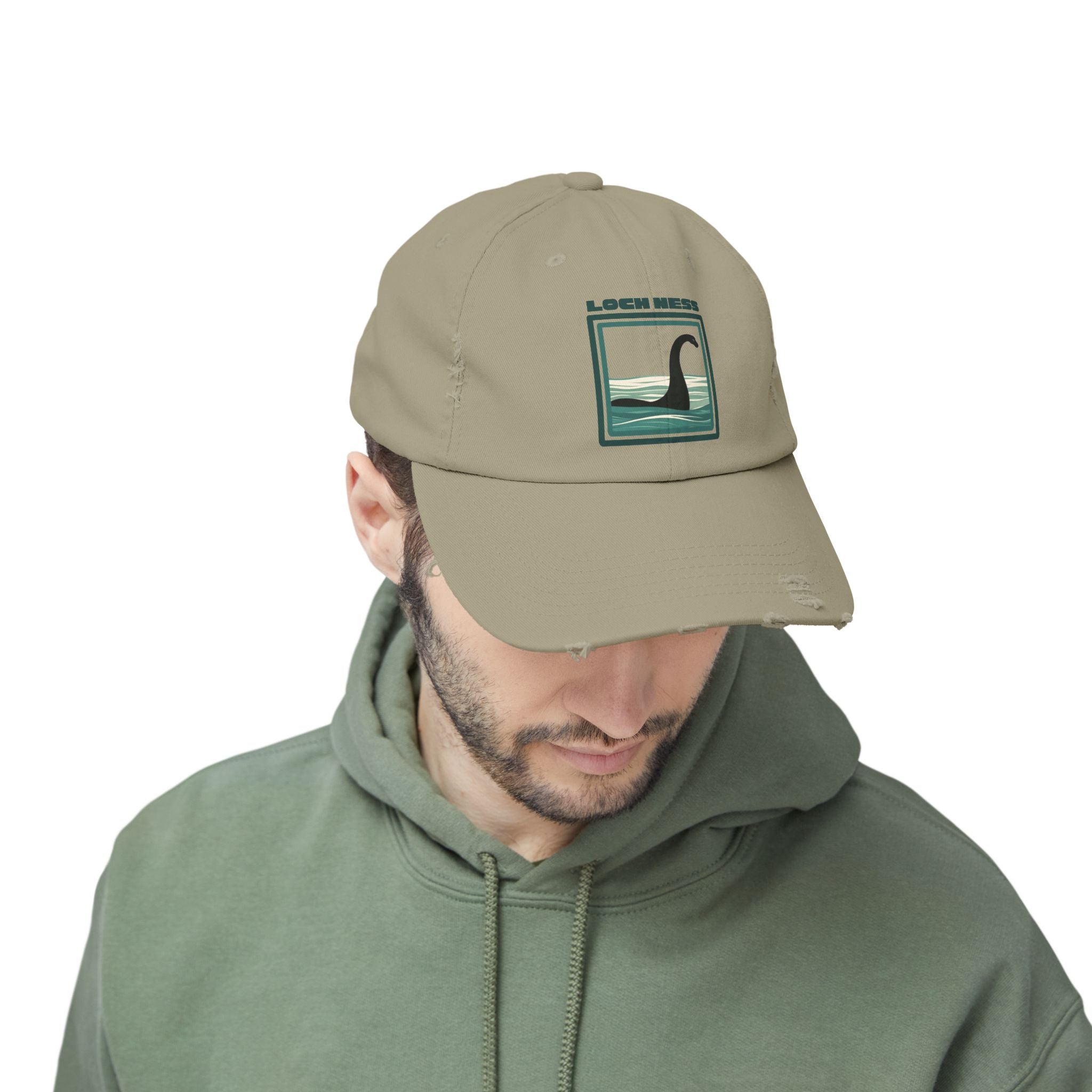 Loch Ness Monster: Unisex Distressed Cap, Adjustable Strap, Casual Outdoor Style (Green)