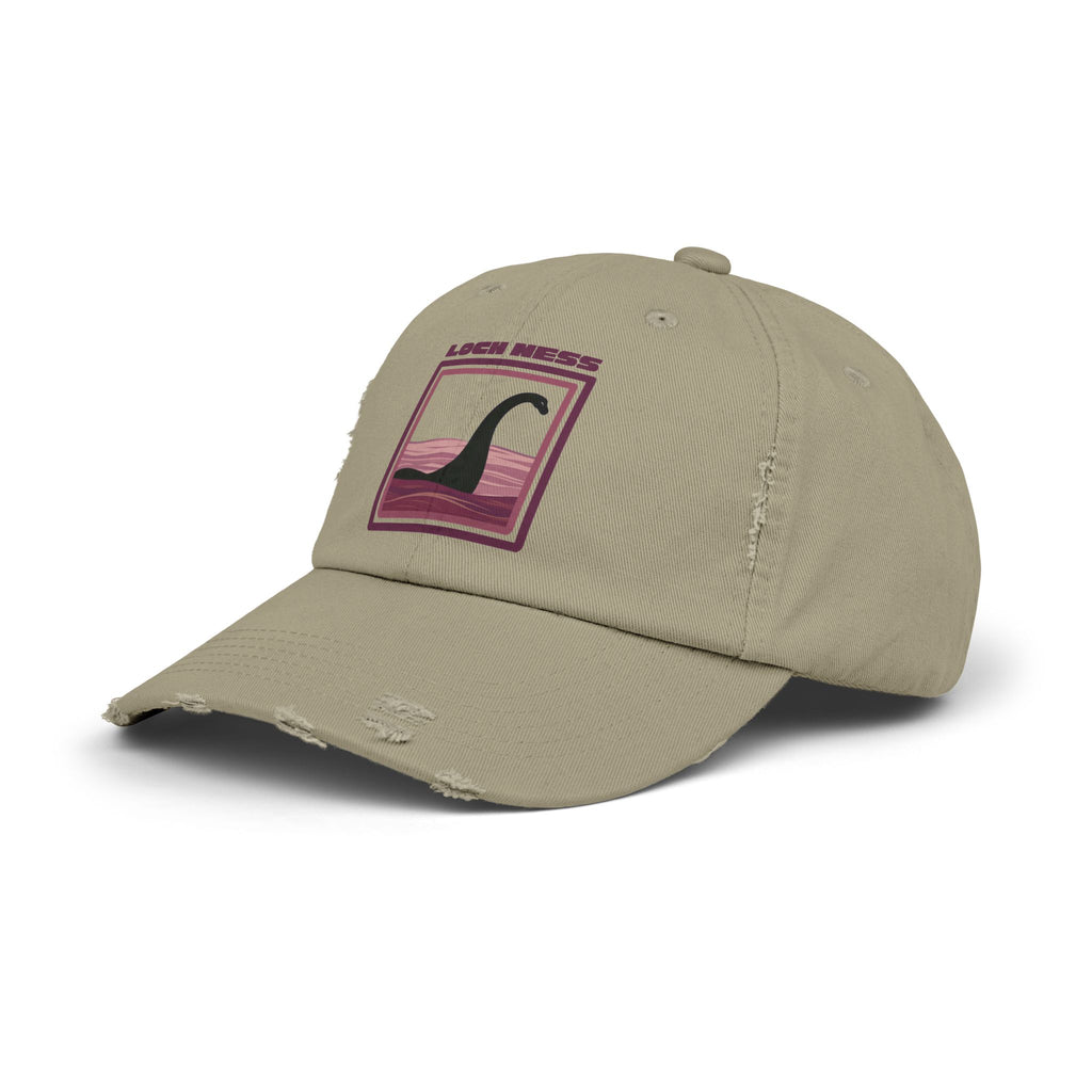 Loch Ness Monster: Unisex Distressed Cap, Adjustable Strap, Casual Outdoor Style (Maroon)