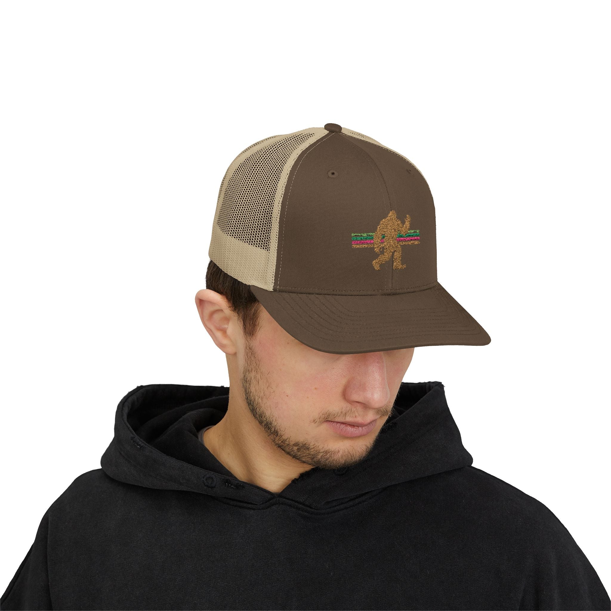 Bigfoot Trucker Hat: Embroidered Sasquatch, Baseball Cap, Custom Snapback Hat