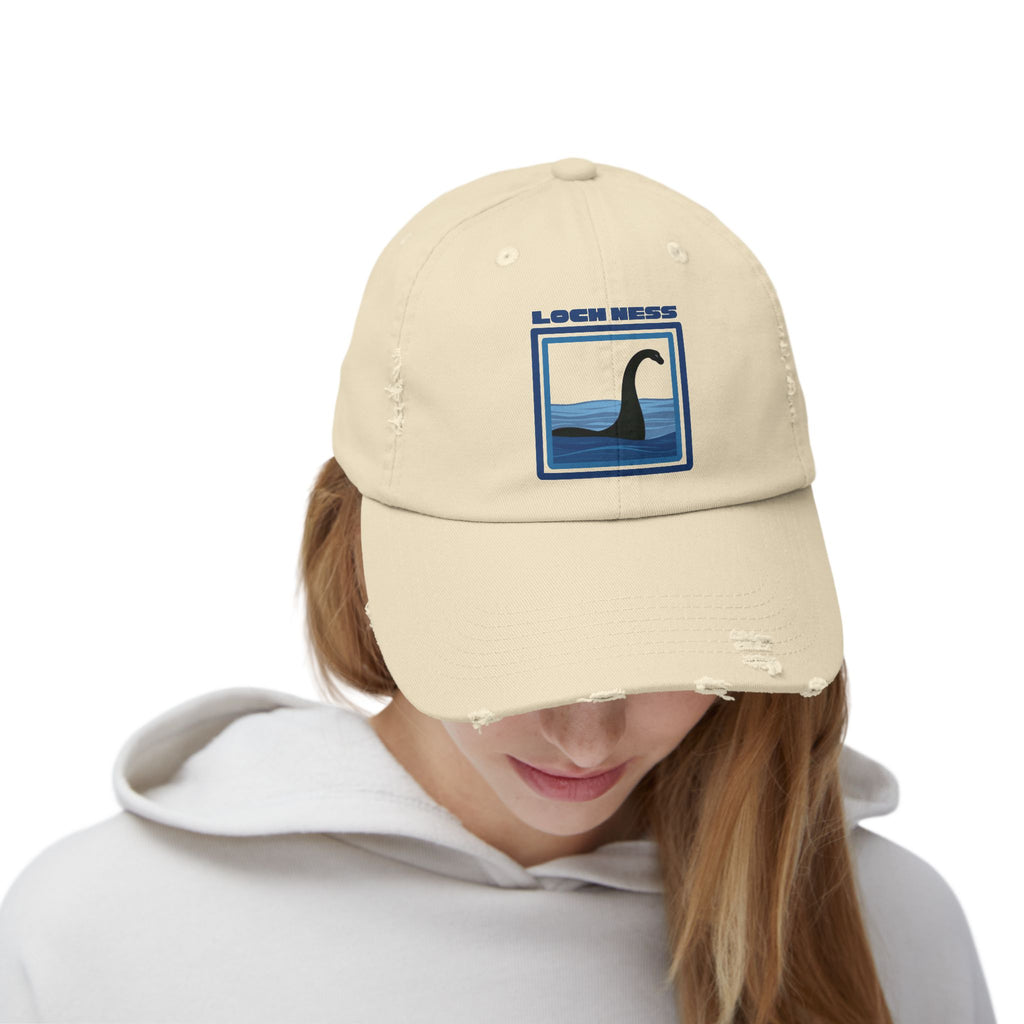 Loch Ness Monster: Unisex Distressed Cap, Adjustable Strap, Casual Outdoor Style (Blue)