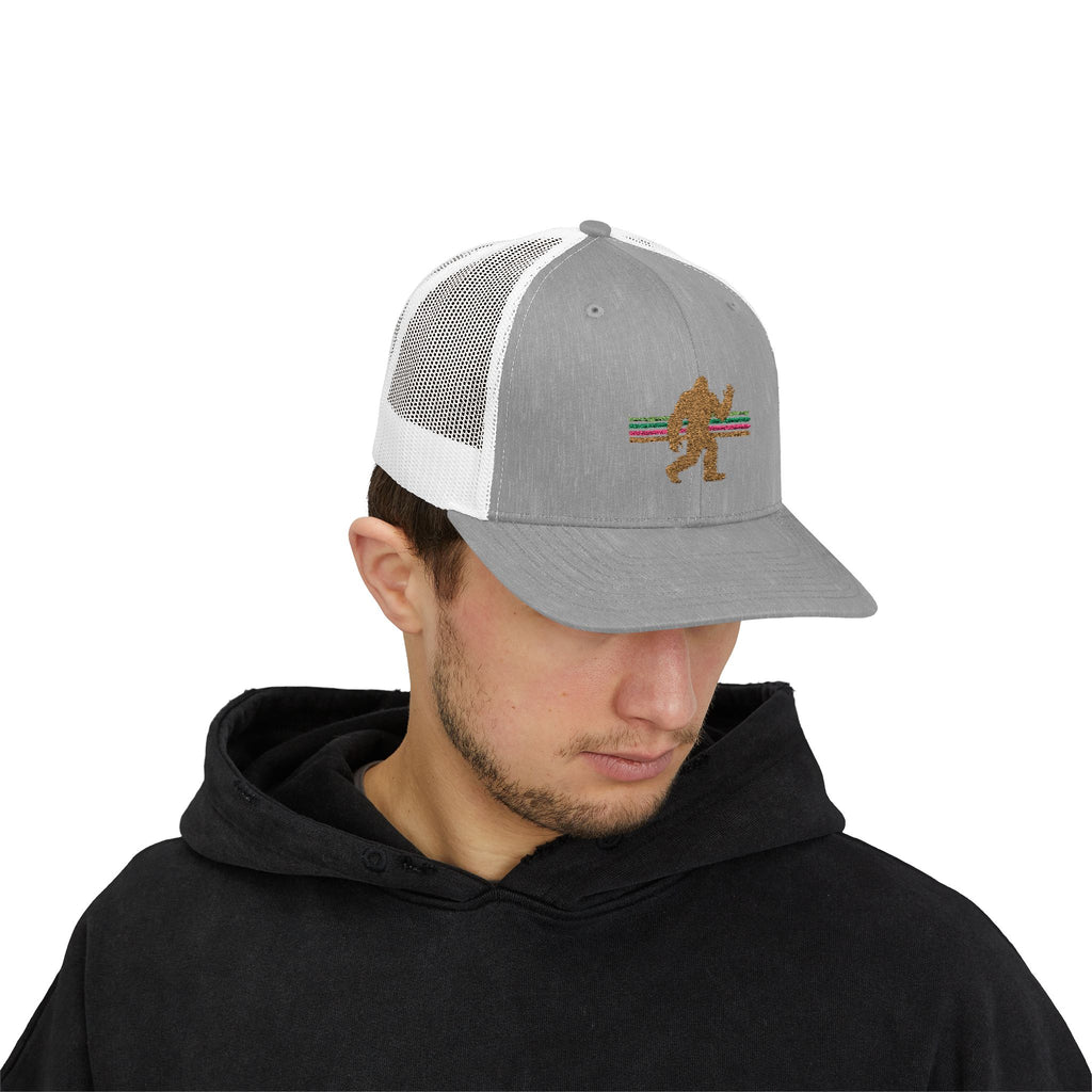 Bigfoot Trucker Hat: Embroidered Sasquatch, Baseball Cap, Custom Snapback Hat