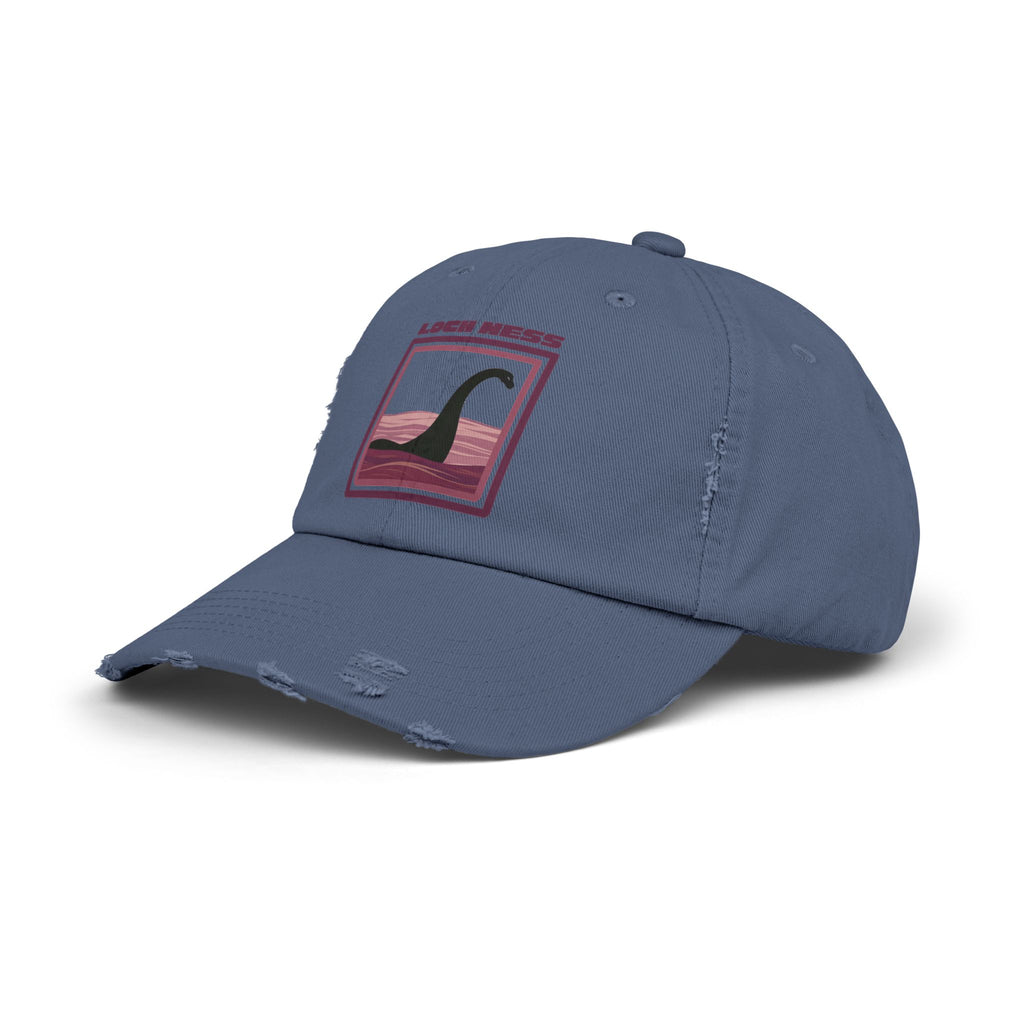 Loch Ness Monster: Unisex Distressed Cap, Adjustable Strap, Casual Outdoor Style (Maroon)