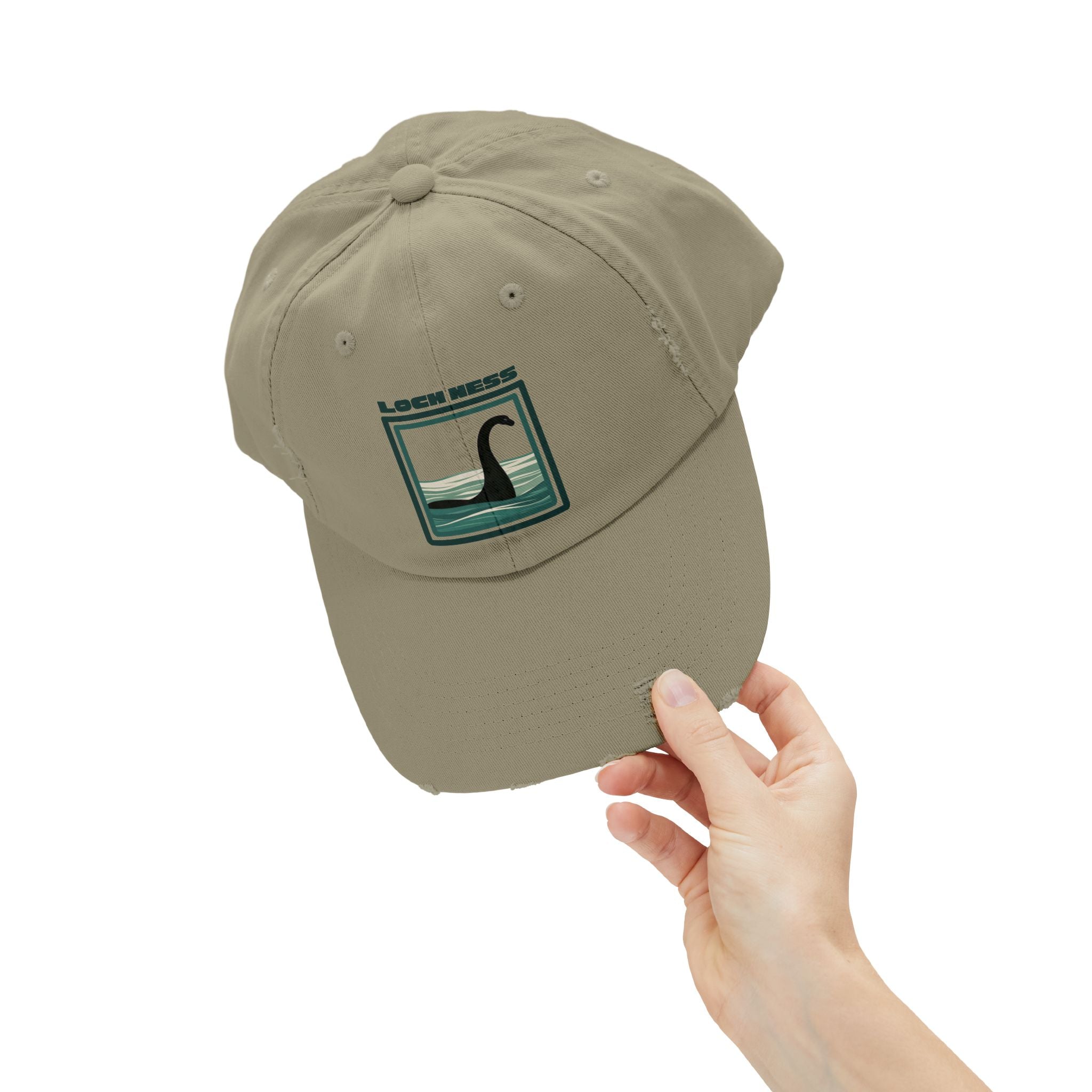Loch Ness Monster: Unisex Distressed Cap, Adjustable Strap, Casual Outdoor Style (Green)