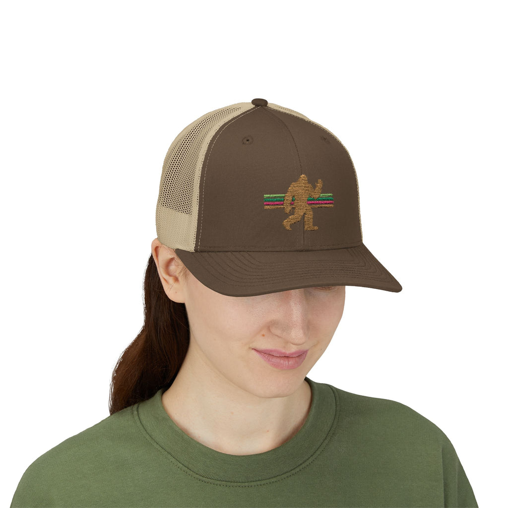 Bigfoot Trucker Hat: Embroidered Sasquatch, Baseball Cap, Custom Snapback Hat