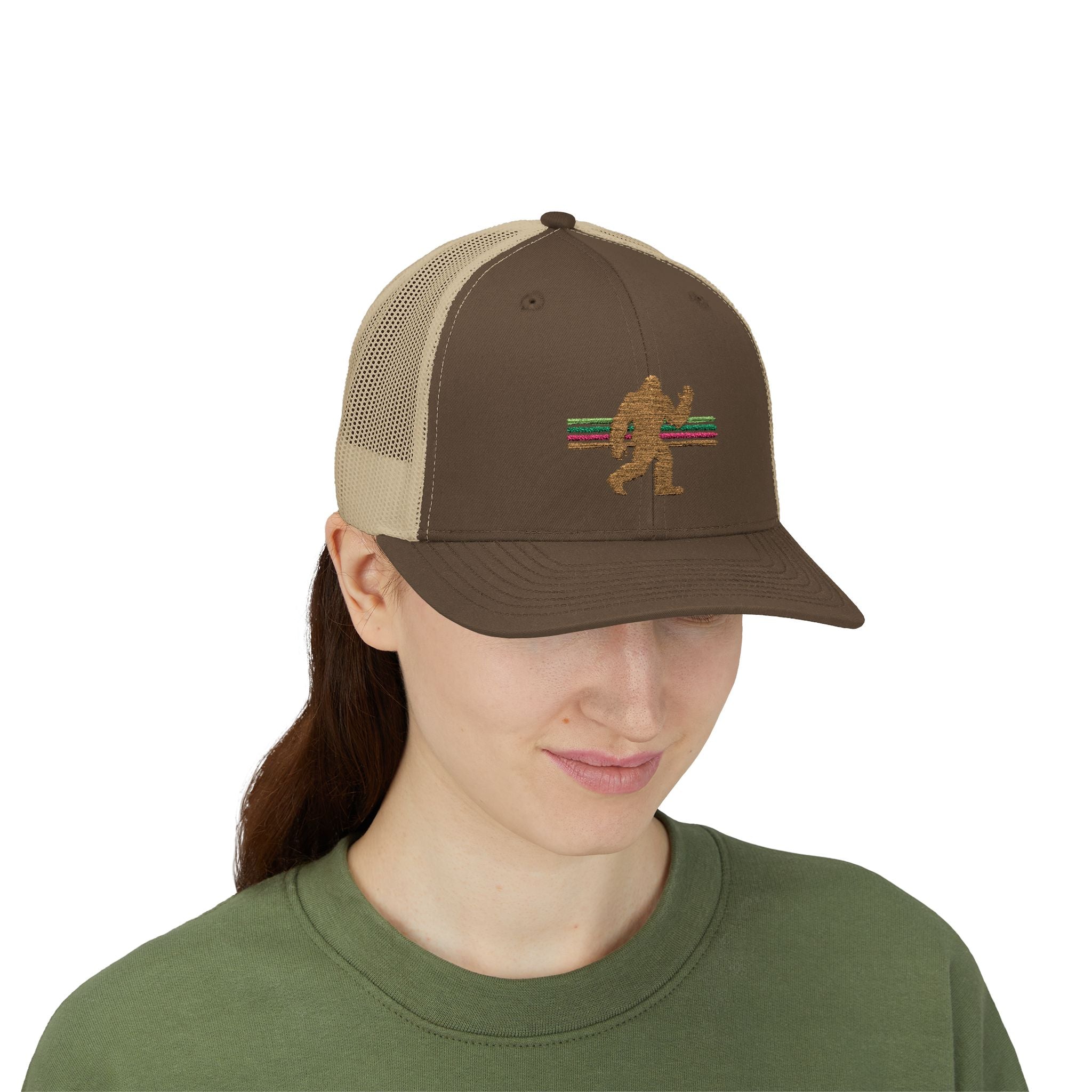 Bigfoot Trucker Hat: Embroidered Sasquatch, Baseball Cap, Custom Snapback Hat