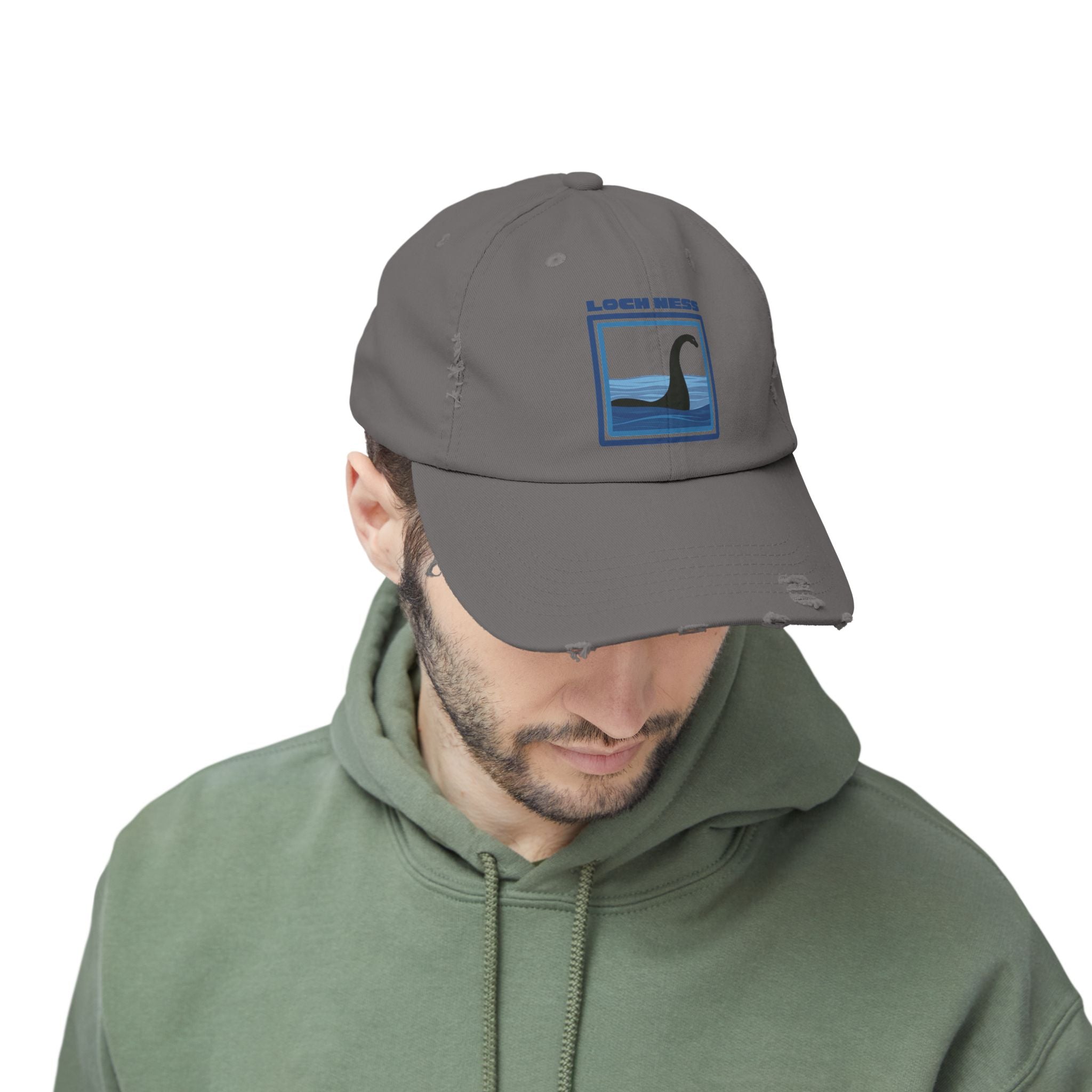 Loch Ness Monster: Unisex Distressed Cap, Adjustable Strap, Casual Outdoor Style (Blue)