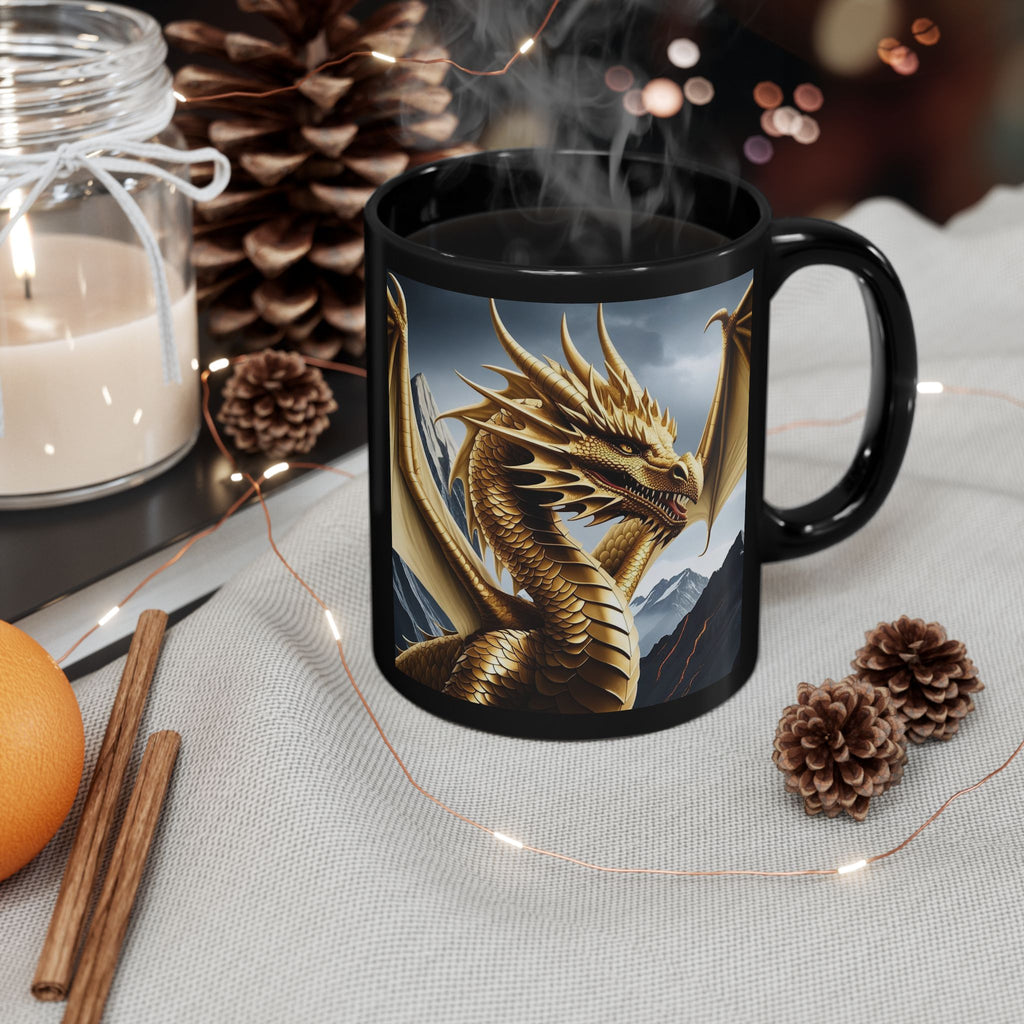 Personalized Dragon Coffee Mug: Customizable Family Crest, DnD Gift, Gold Drake