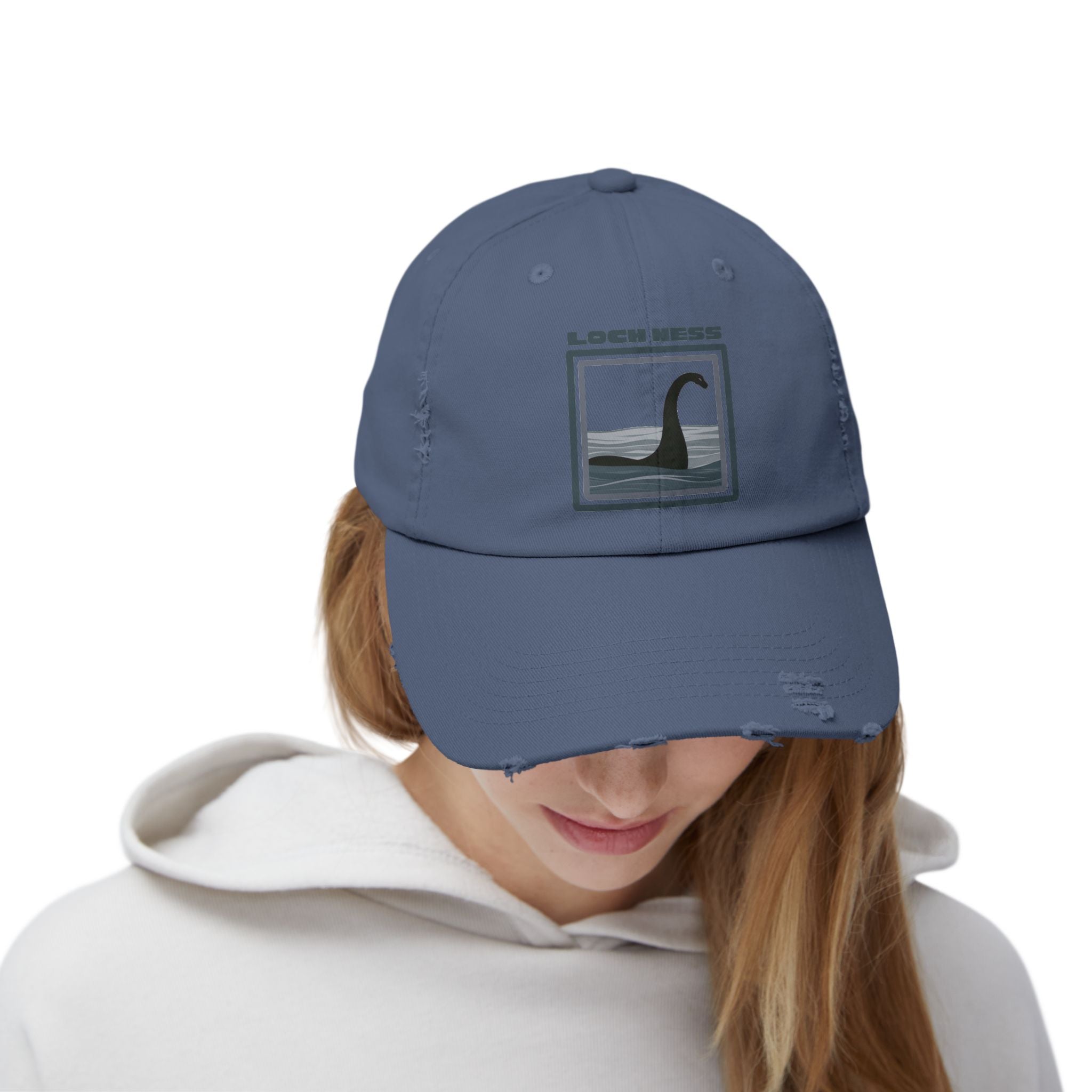 Loch Ness Monster: Unisex Distressed Cap, Adjustable Strap, Casual Outdoor Style (Slate)