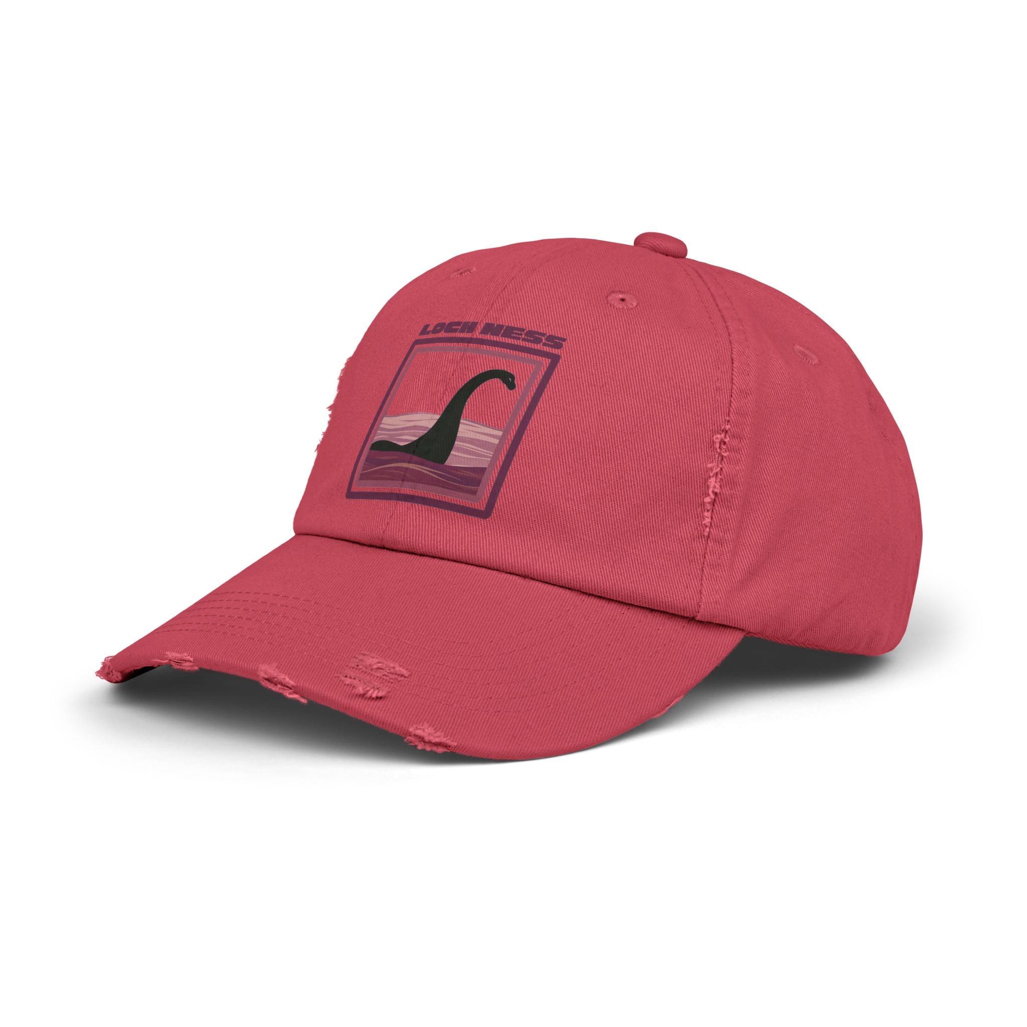 Loch Ness Monster: Unisex Distressed Cap, Adjustable Strap, Casual Outdoor Style (Maroon)