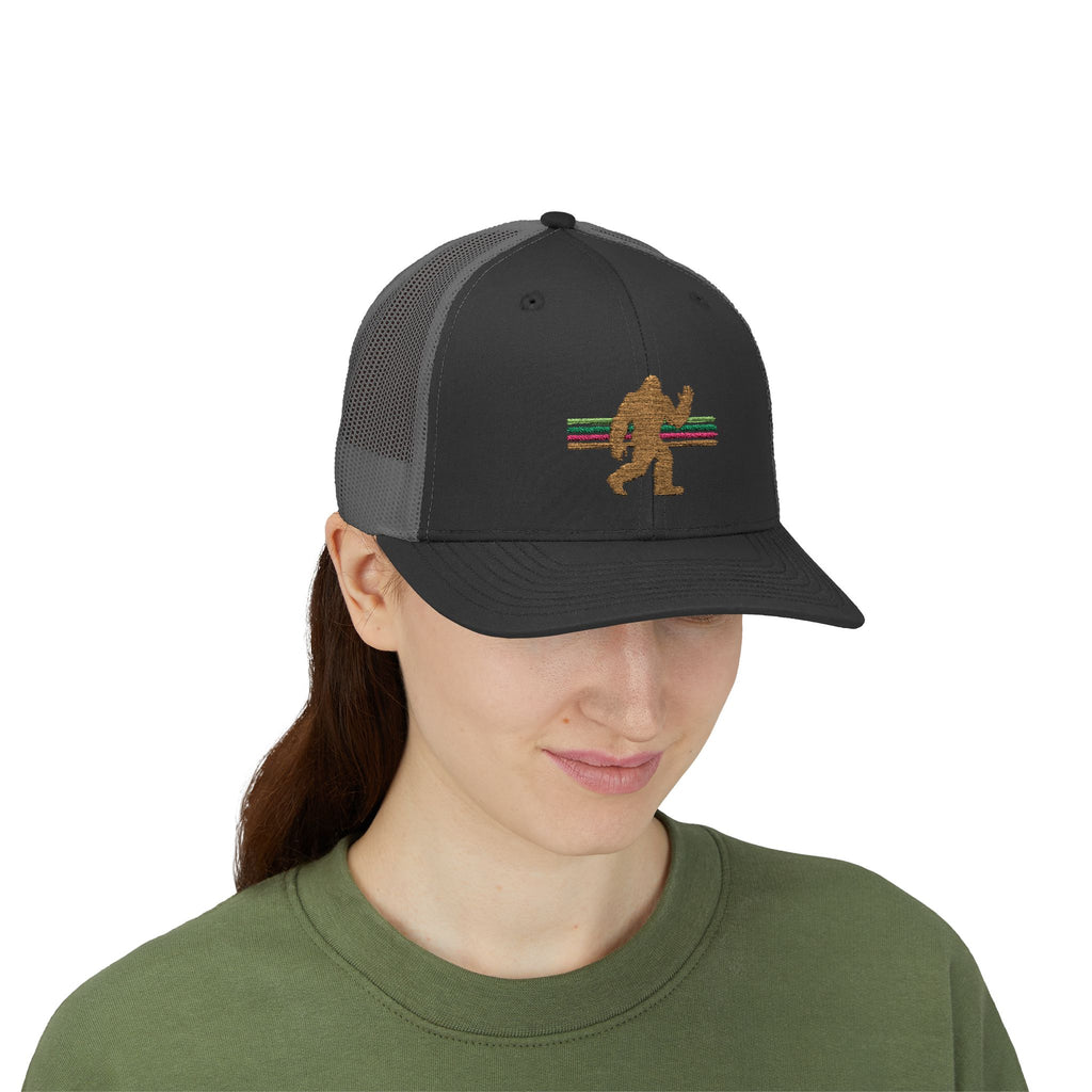 Bigfoot Trucker Hat: Embroidered Sasquatch, Baseball Cap, Custom Snapback Hat