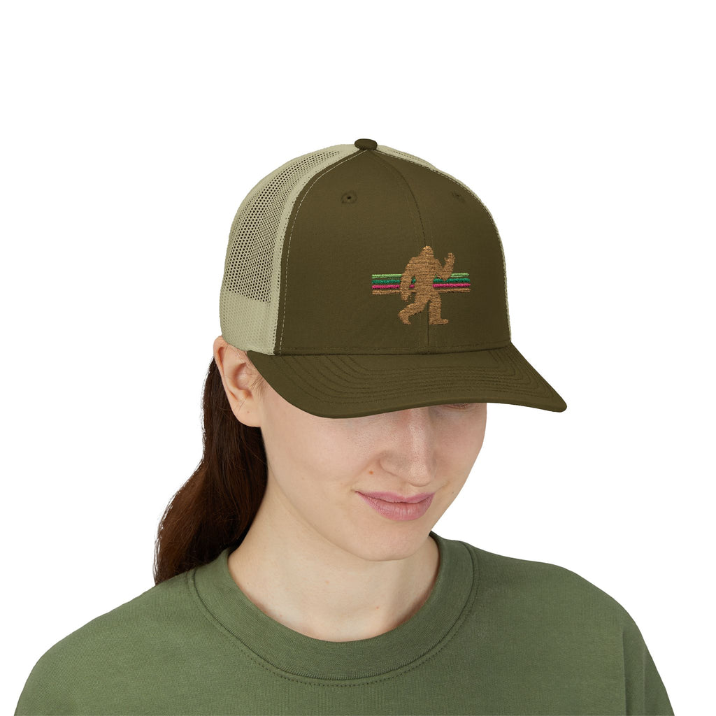 Bigfoot Trucker Hat: Embroidered Sasquatch, Baseball Cap, Custom Snapback Hat