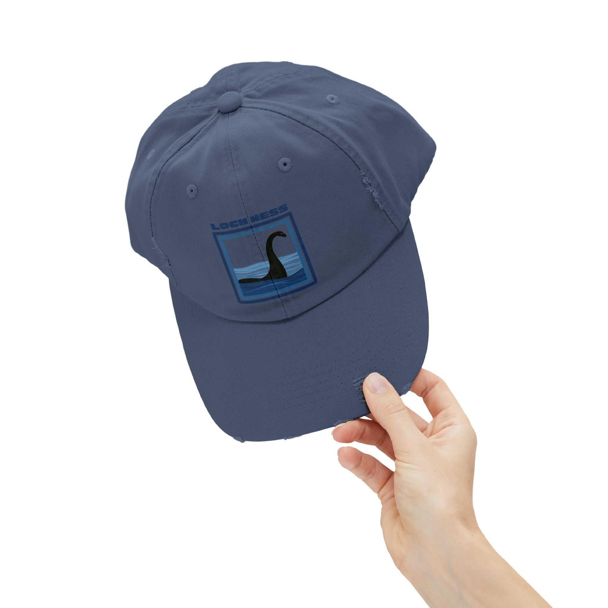 Loch Ness Monster: Unisex Distressed Cap, Adjustable Strap, Casual Outdoor Style (Blue)