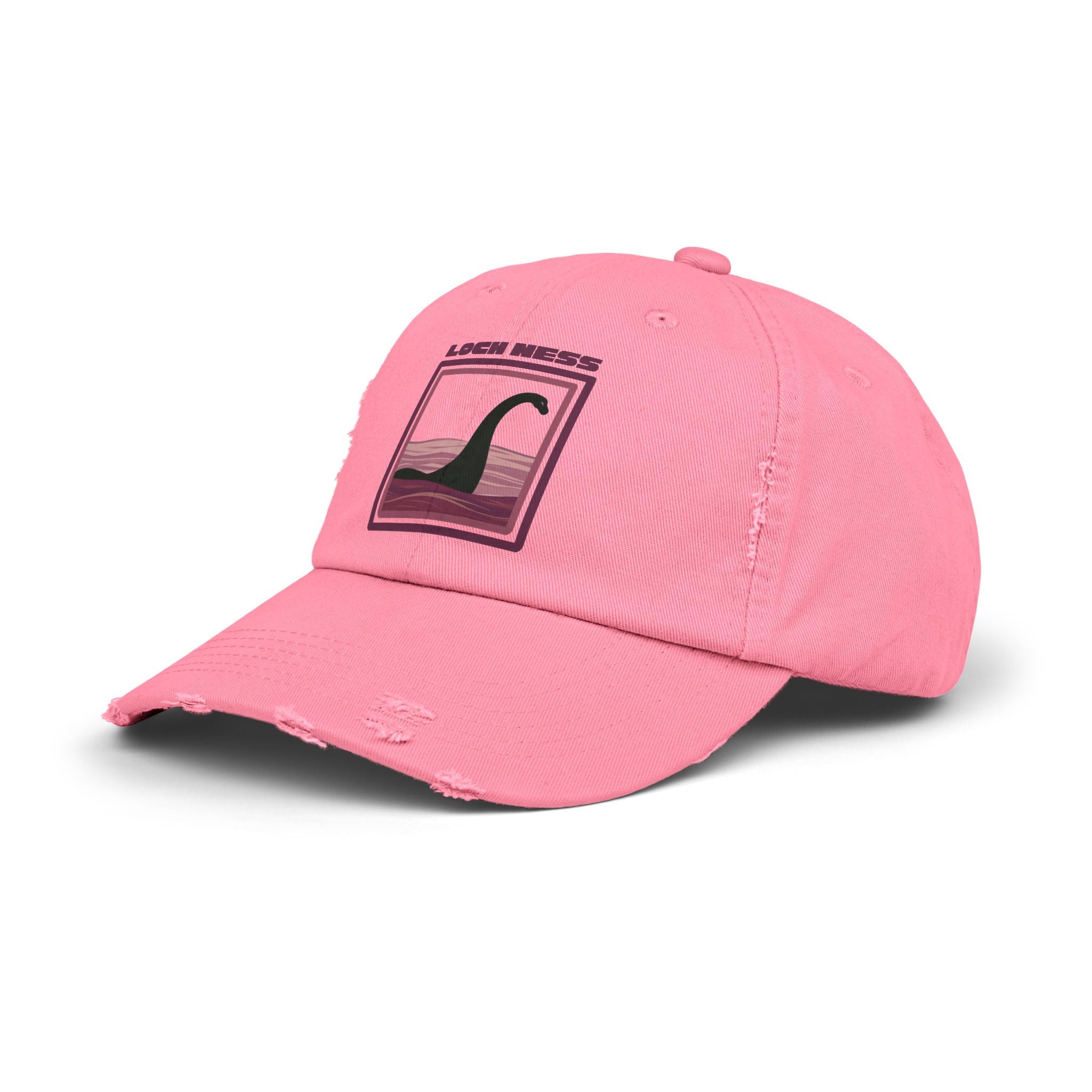 Loch Ness Monster: Unisex Distressed Cap, Adjustable Strap, Casual Outdoor Style (Maroon)