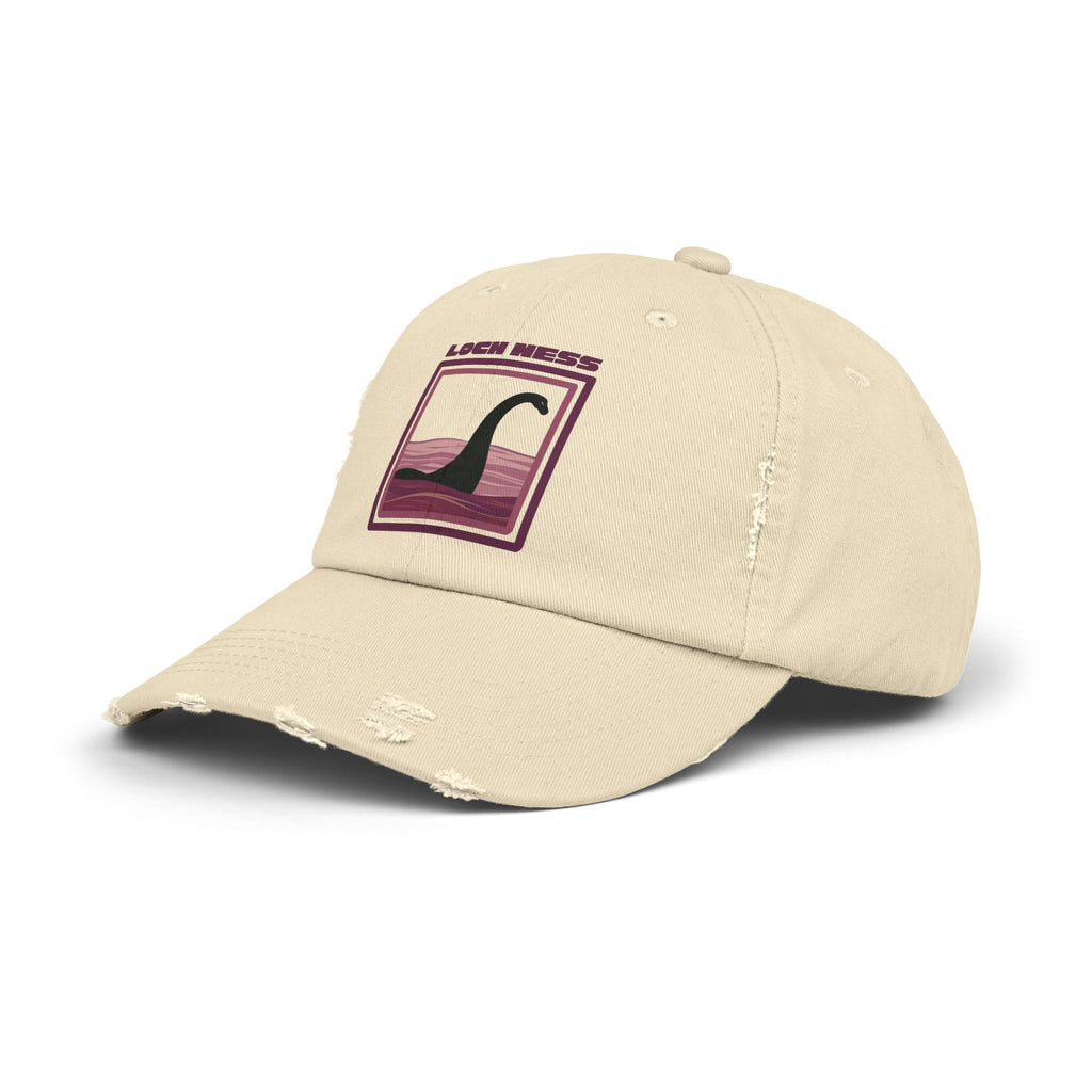 Loch Ness Monster: Unisex Distressed Cap, Adjustable Strap, Casual Outdoor Style (Maroon)