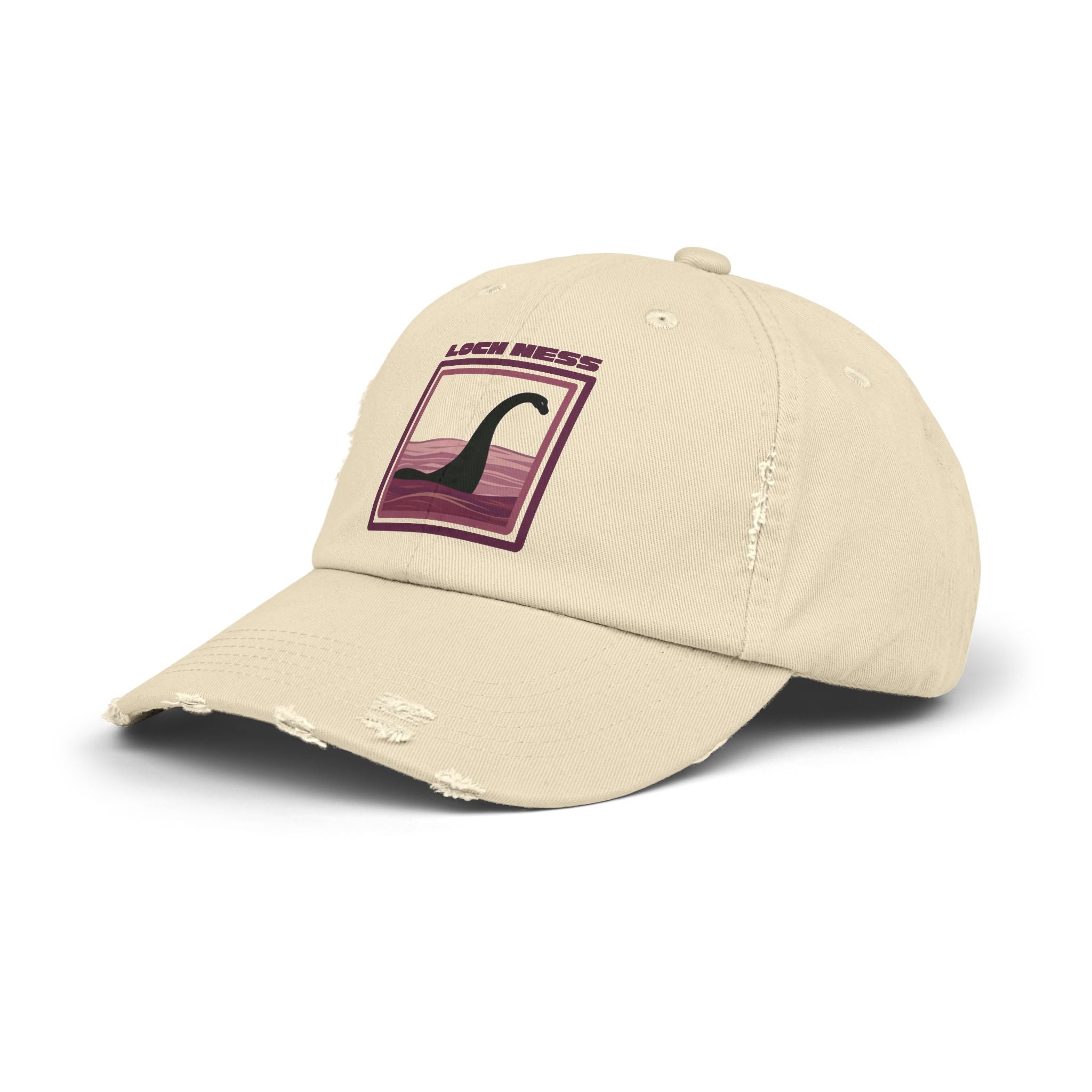 Loch Ness Monster: Unisex Distressed Cap, Adjustable Strap, Casual Outdoor Style (Maroon)