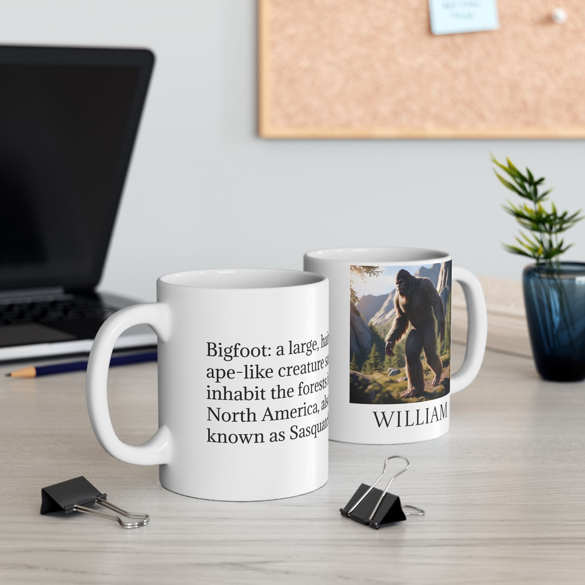 Personalized Bigfoot Coffee Cup: Sasquatch Mugs for Men, Customizable Camping Gift