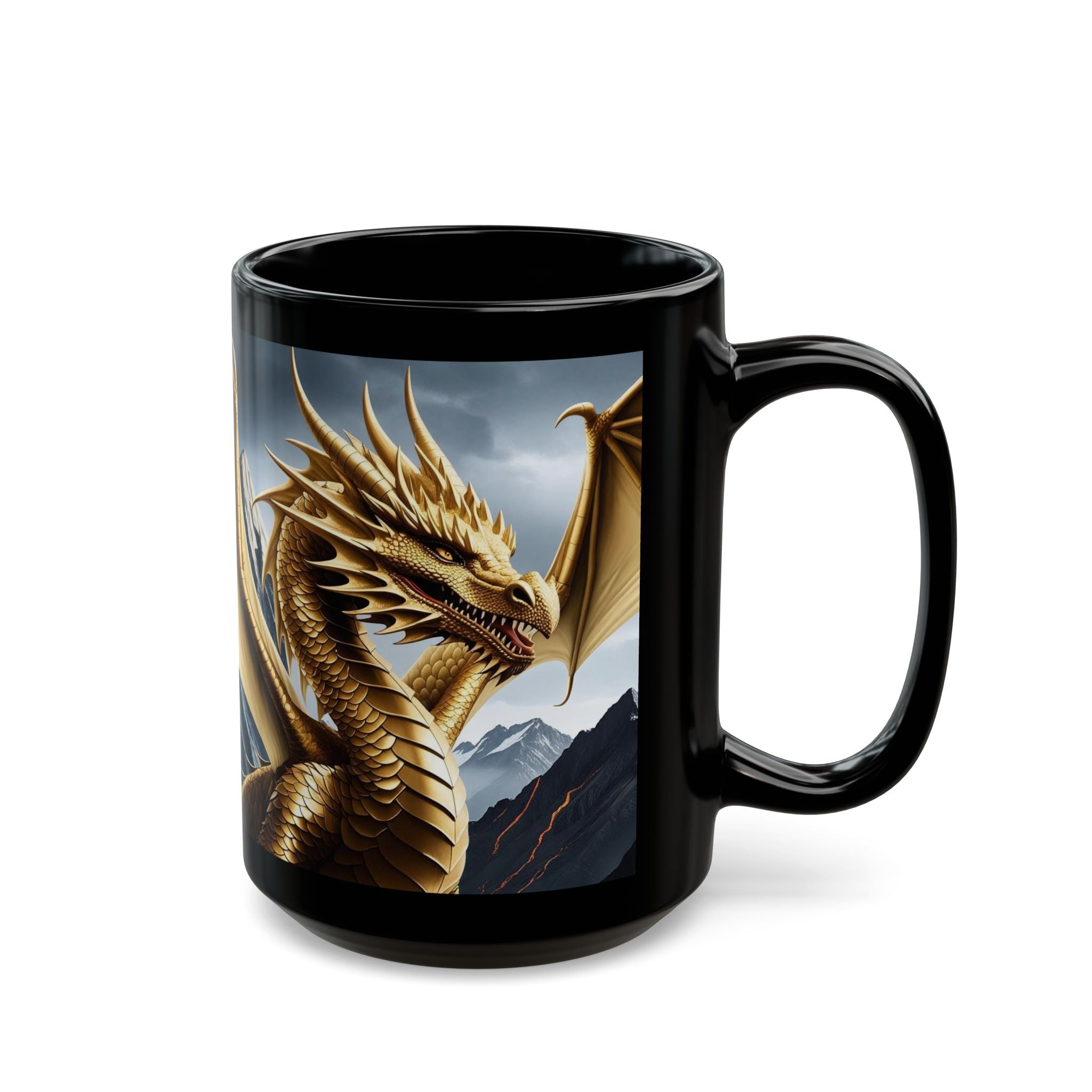 Personalized Dragon Coffee Mug: Customizable Family Crest, DnD Gift, Gold Drake