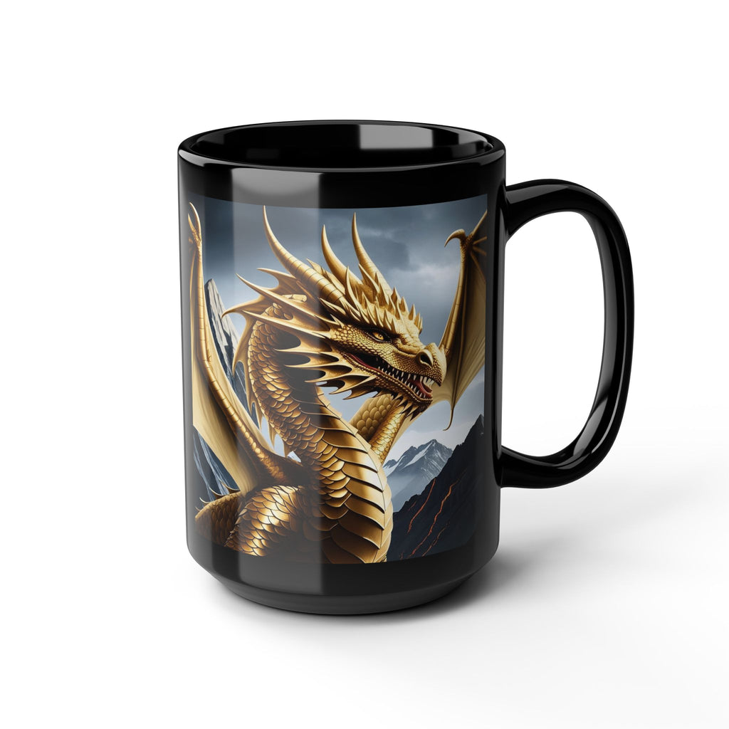 Personalized Dragon Coffee Mug: Customizable Family Crest, DnD Gift, Gold Drake