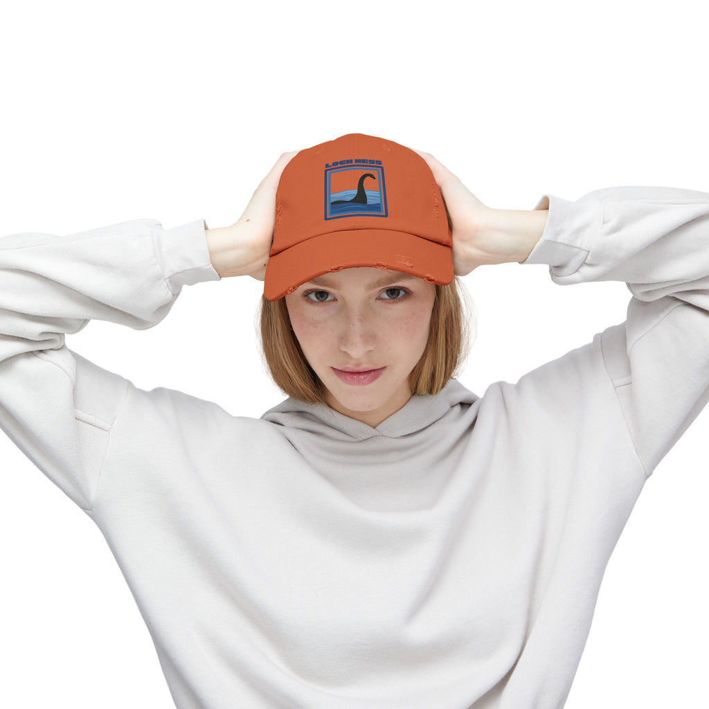 Loch Ness Monster: Unisex Distressed Cap, Adjustable Strap, Casual Outdoor Style (Blue)