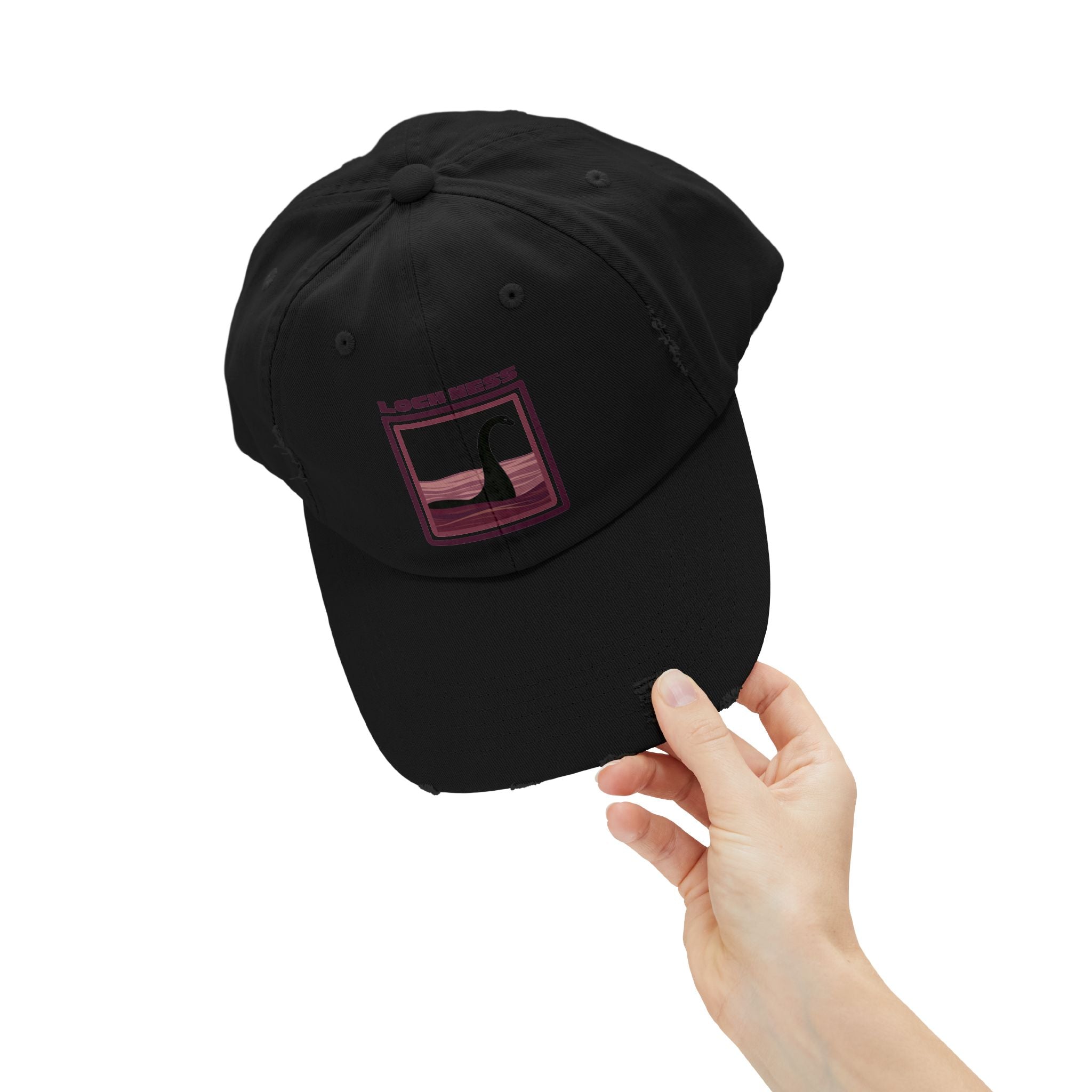 Loch Ness Monster: Unisex Distressed Cap, Adjustable Strap, Casual Outdoor Style (Maroon)