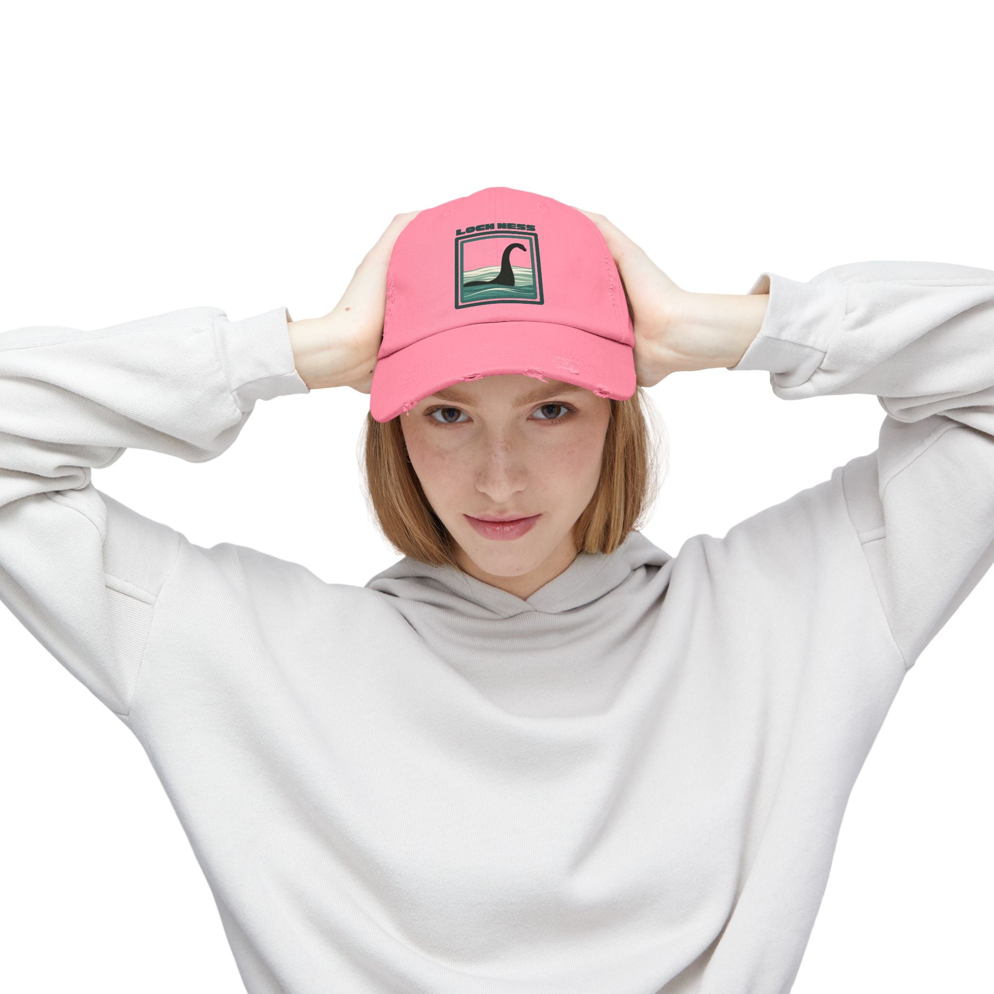 Loch Ness Monster: Unisex Distressed Cap, Adjustable Strap, Casual Outdoor Style (Green)