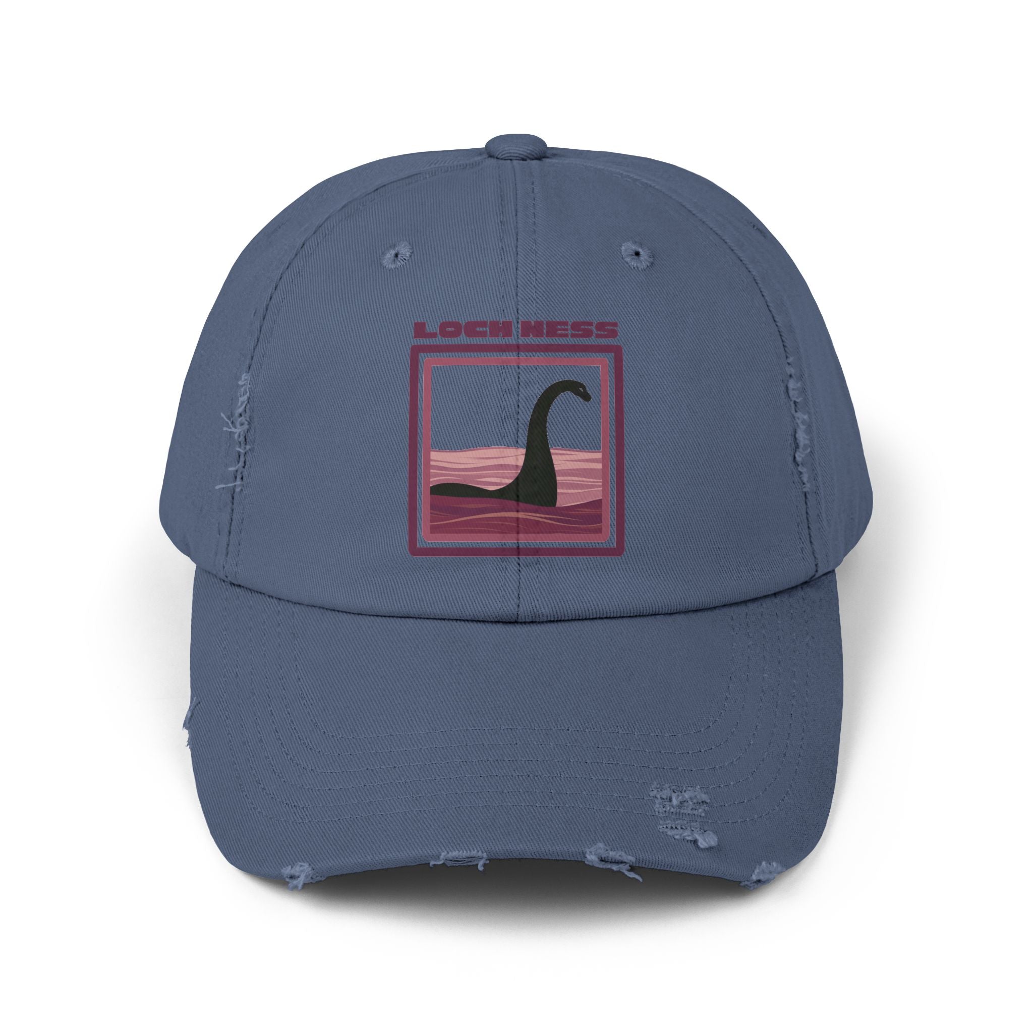 Loch Ness Monster: Unisex Distressed Cap, Adjustable Strap, Casual Outdoor Style (Maroon)