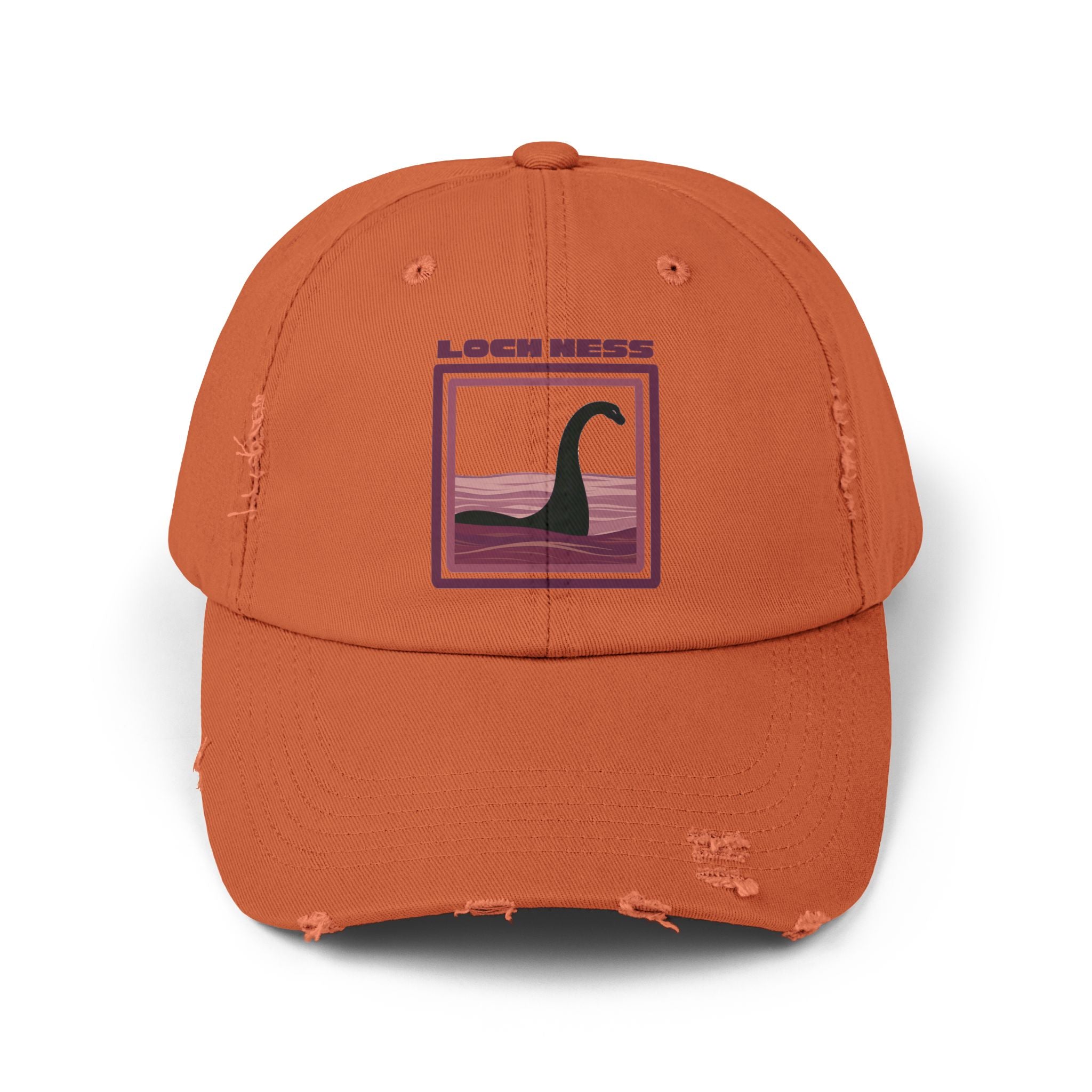 Loch Ness Monster: Unisex Distressed Cap, Adjustable Strap, Casual Outdoor Style (Maroon)