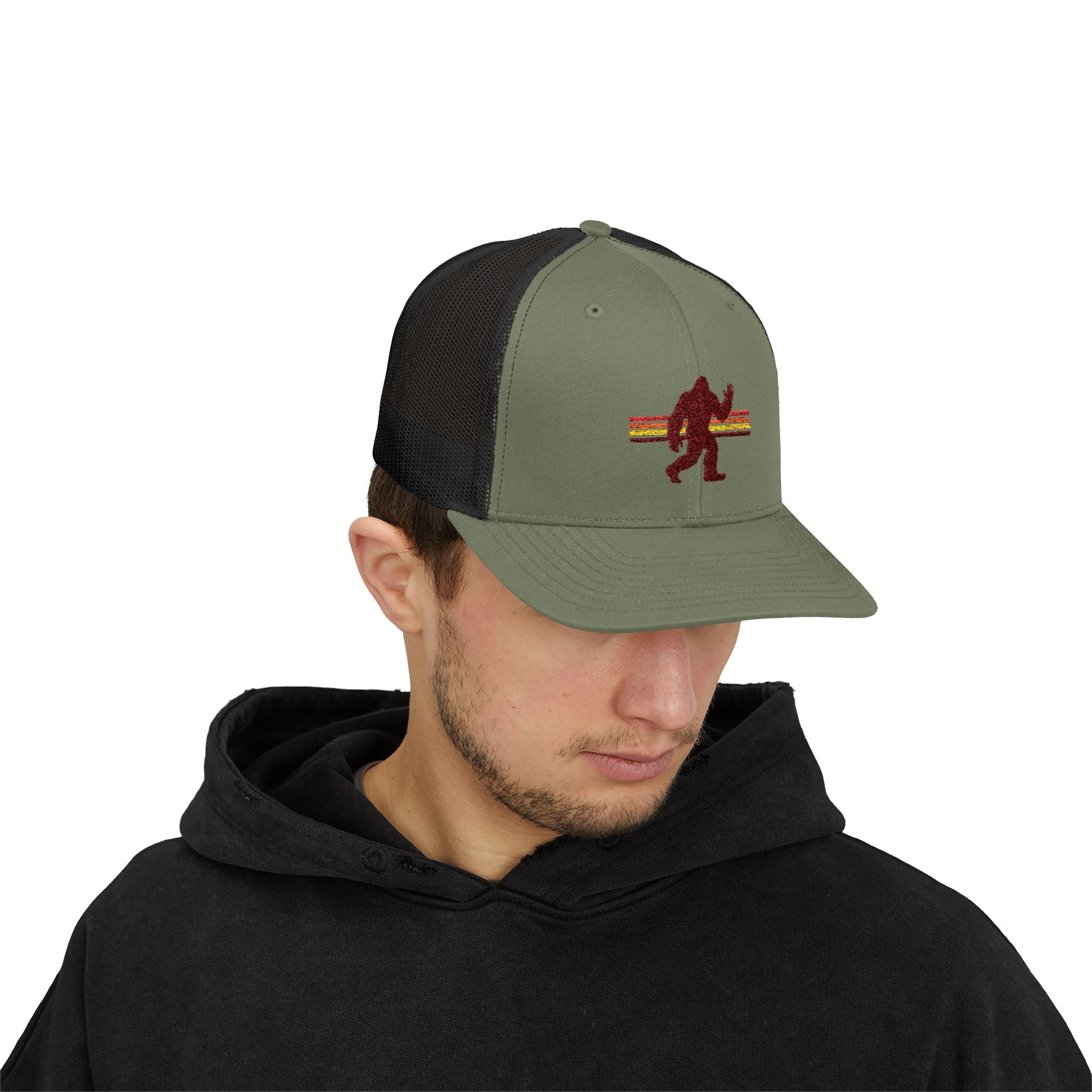 Bigfoot Trucker Hat: Embroidered Baseball Cap, Sasquatch Snapback Hat