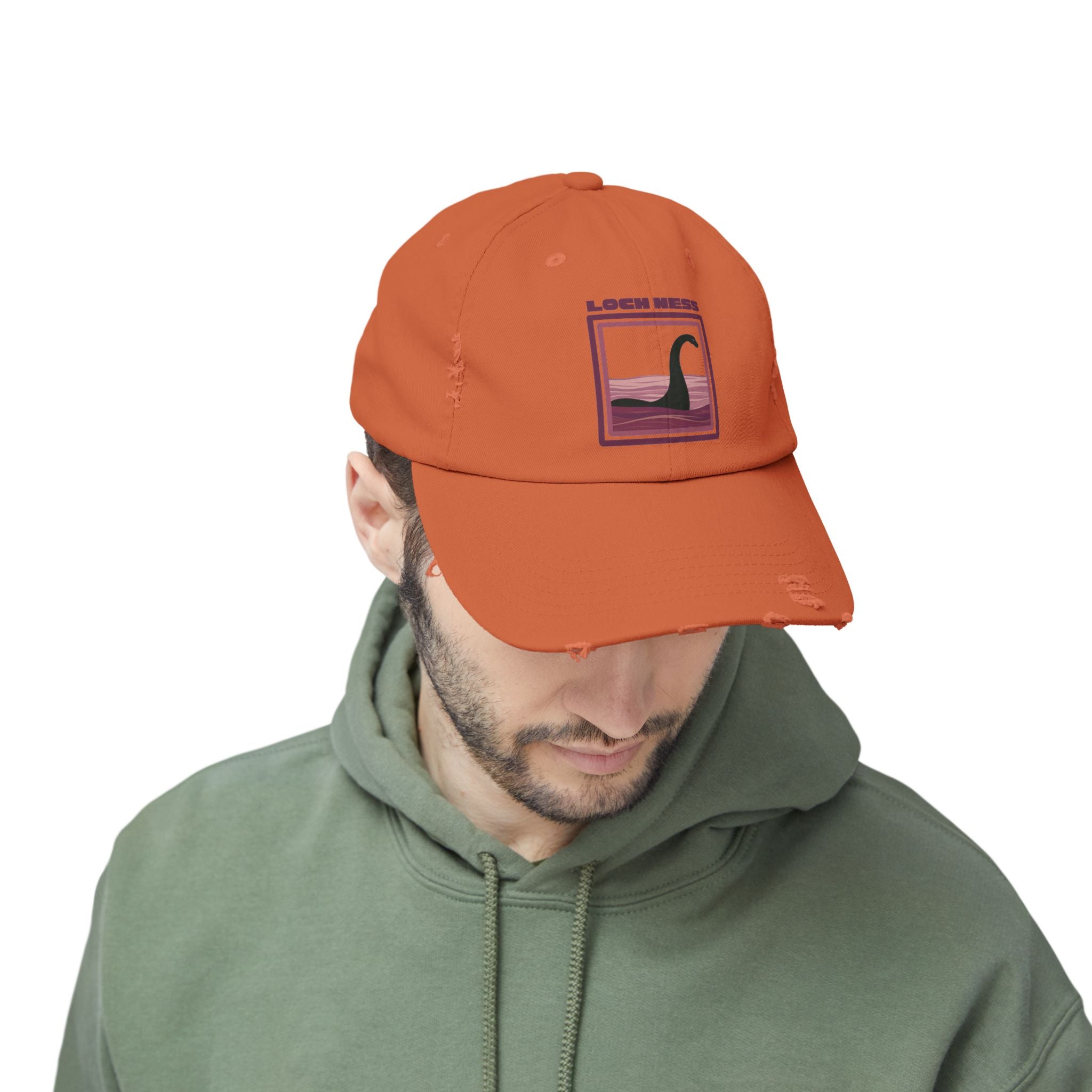 Loch Ness Monster: Unisex Distressed Cap, Adjustable Strap, Casual Outdoor Style (Maroon)