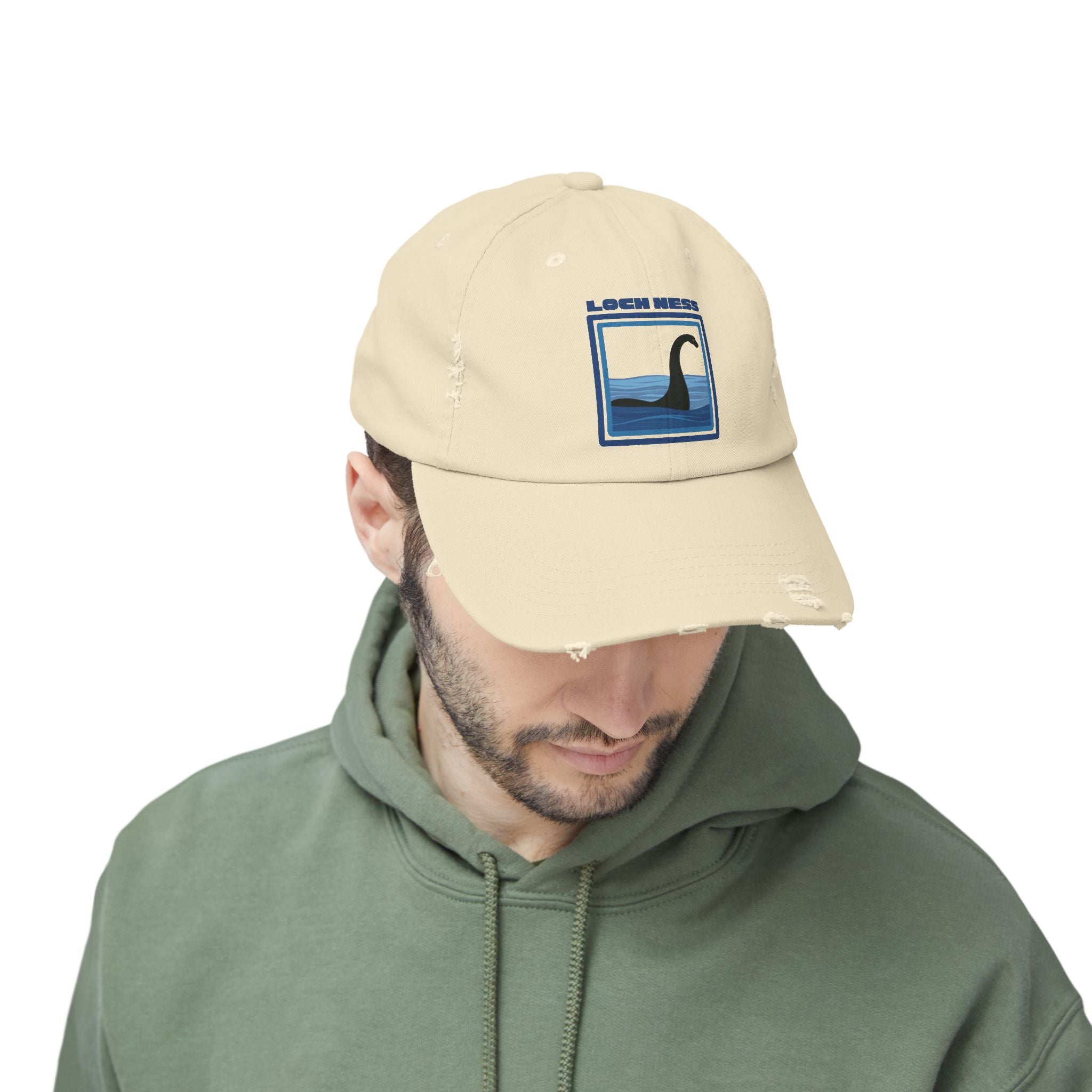 Loch Ness Monster: Unisex Distressed Cap, Adjustable Strap, Casual Outdoor Style (Blue)