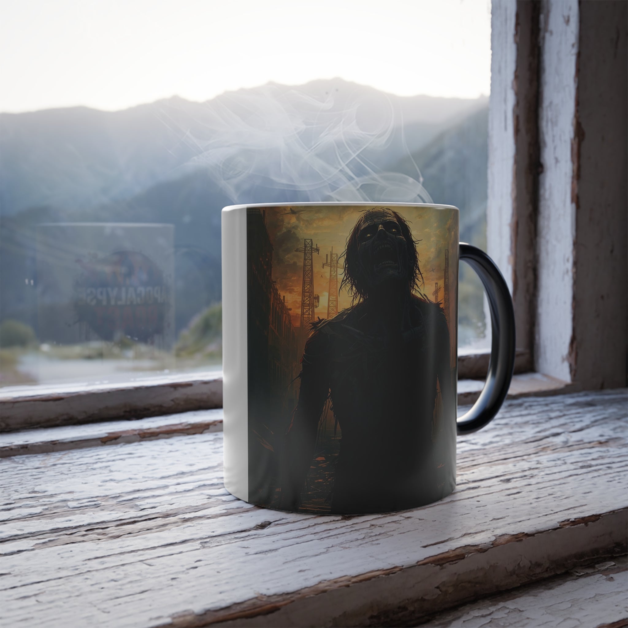 Color Changing Zombie Mug: End of Days Roast, Halloween Horror (Cityscape)