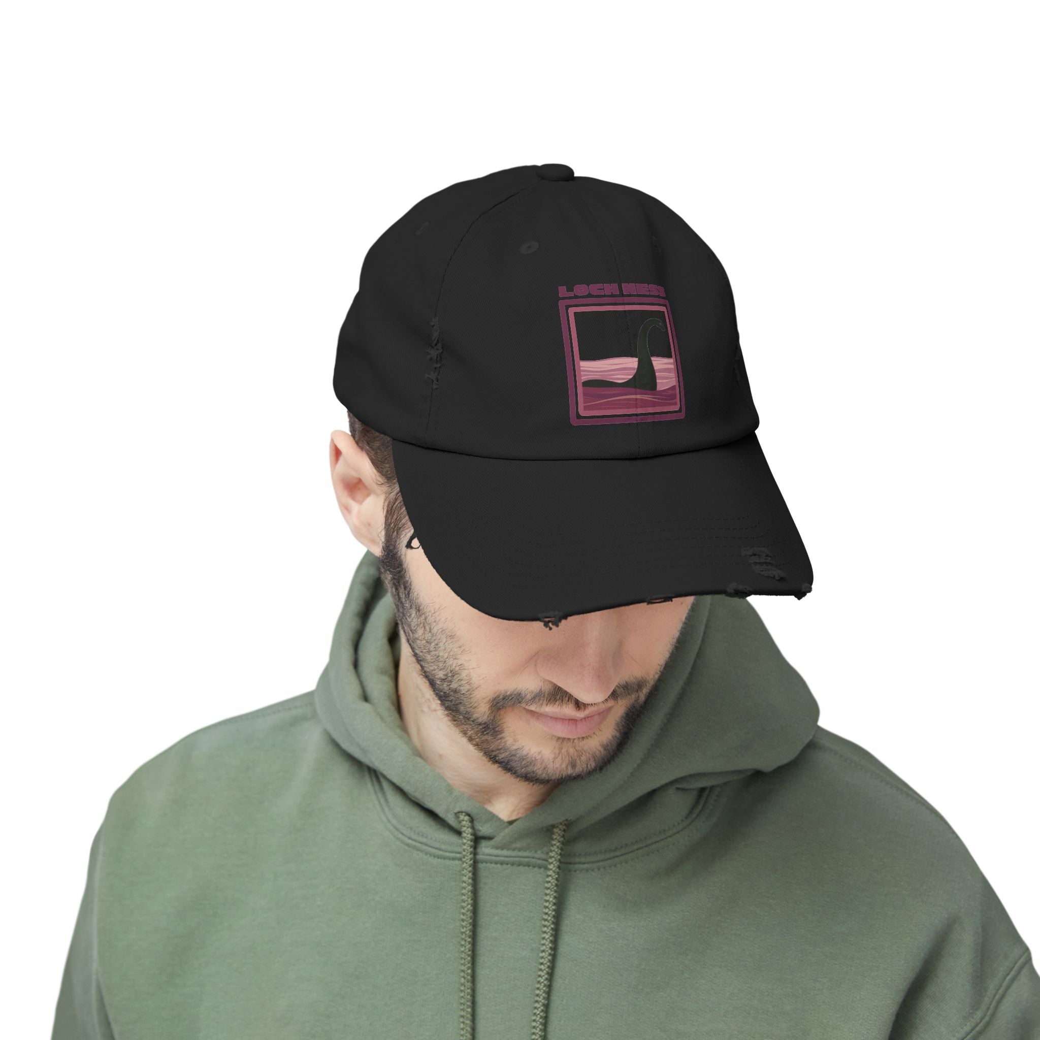 Loch Ness Monster: Unisex Distressed Cap, Adjustable Strap, Casual Outdoor Style (Maroon)