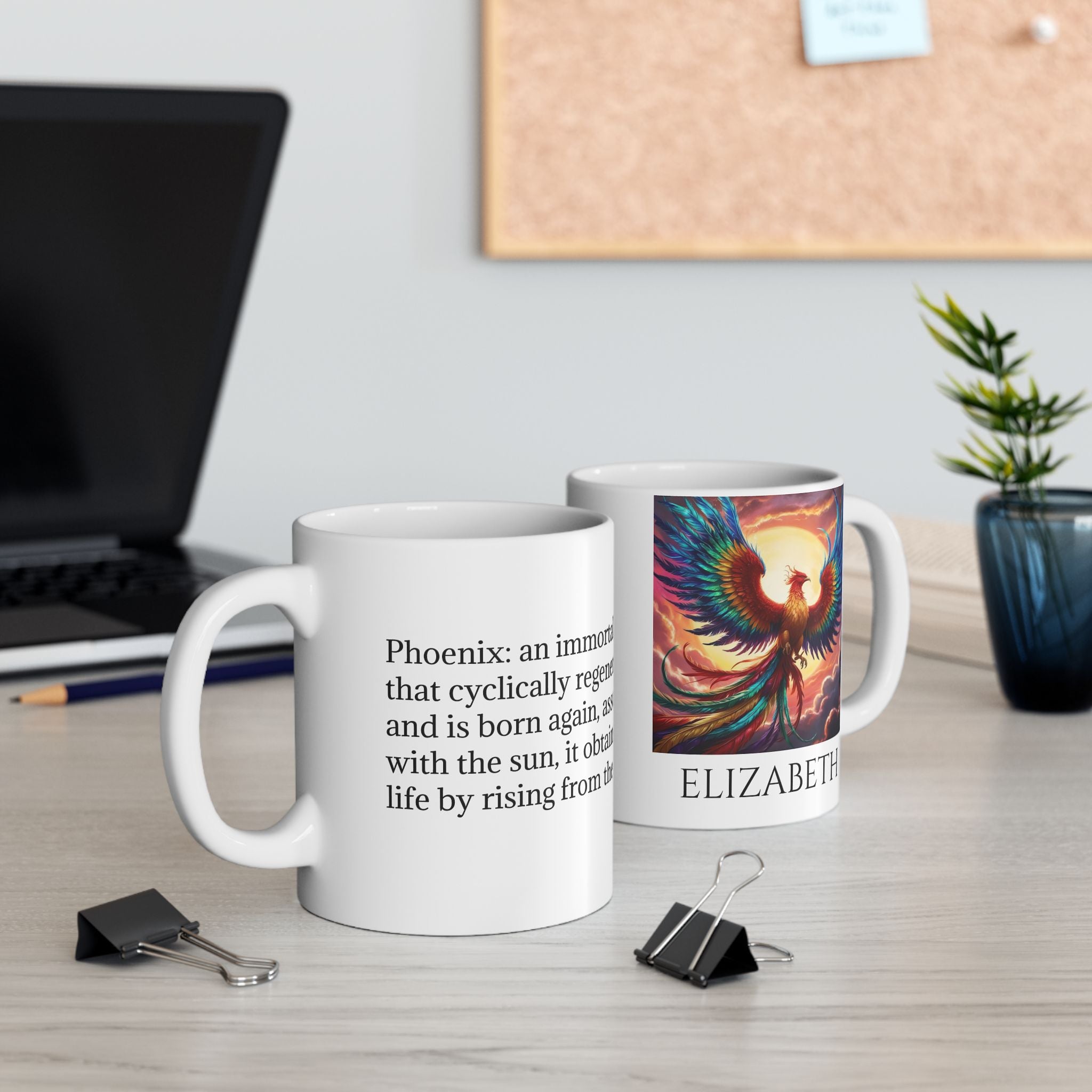 Customizable Phoenix Bird Mug: Firebird Coffee Cup, Renewal Rebirth Gift
