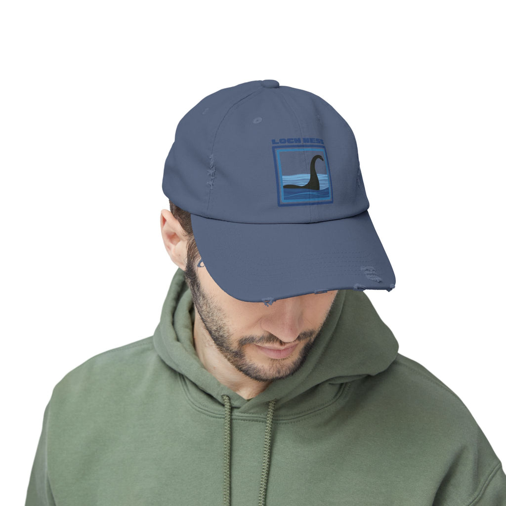 Loch Ness Monster: Unisex Distressed Cap, Adjustable Strap, Casual Outdoor Style (Blue)