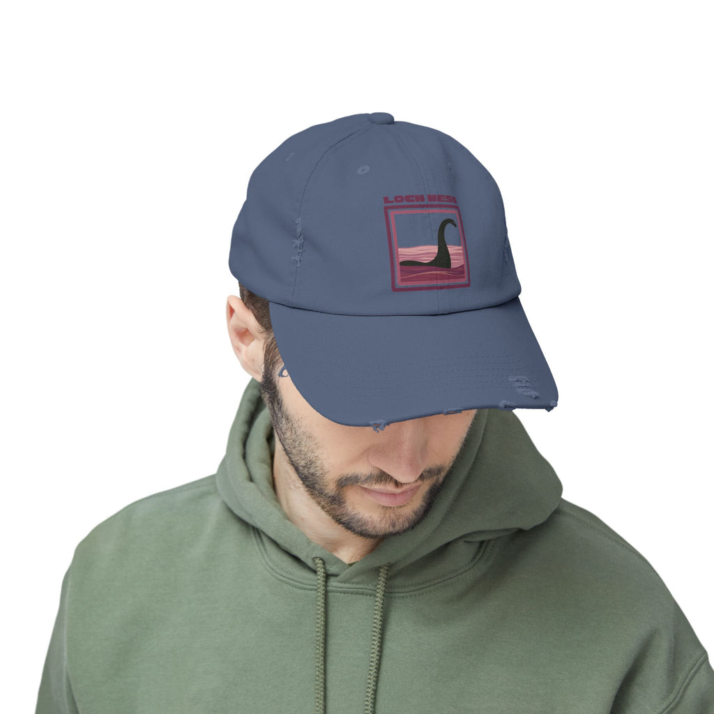 Loch Ness Monster: Unisex Distressed Cap, Adjustable Strap, Casual Outdoor Style (Maroon)