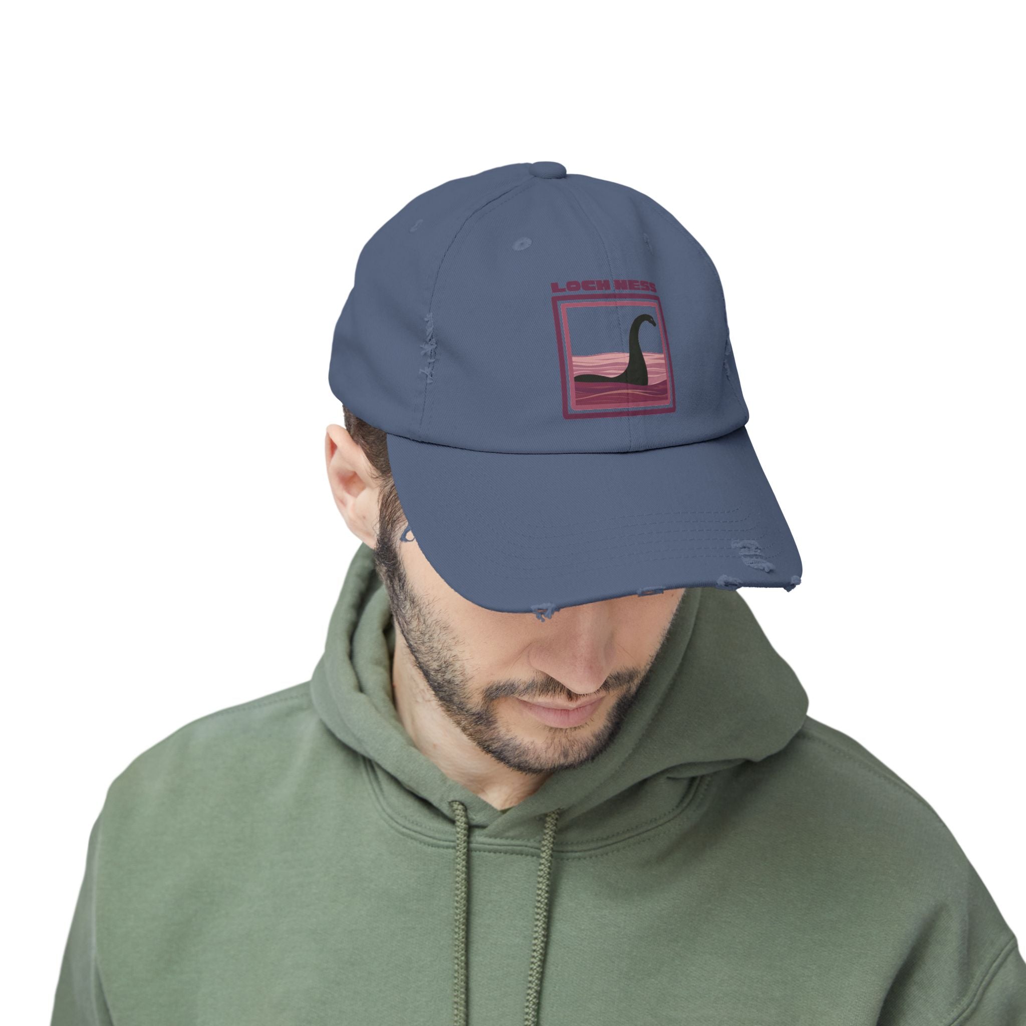 Loch Ness Monster: Unisex Distressed Cap, Adjustable Strap, Casual Outdoor Style (Maroon)